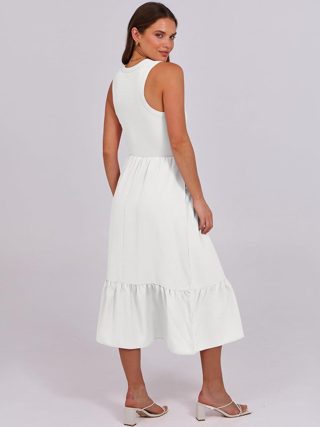 imageANRABESS Women Midi Dresses 2025 Summer Casual Sleeveless Sundress High Neck Tank Top Racerback Flowy Beach Dress  PocketsWhite