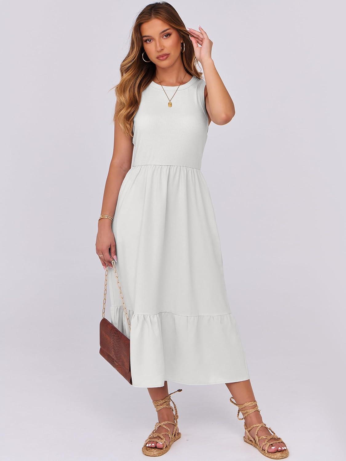 imageANRABESS Women Midi Dresses 2025 Summer Casual Sleeveless Sundress High Neck Tank Top Racerback Flowy Beach Dress  PocketsWhite