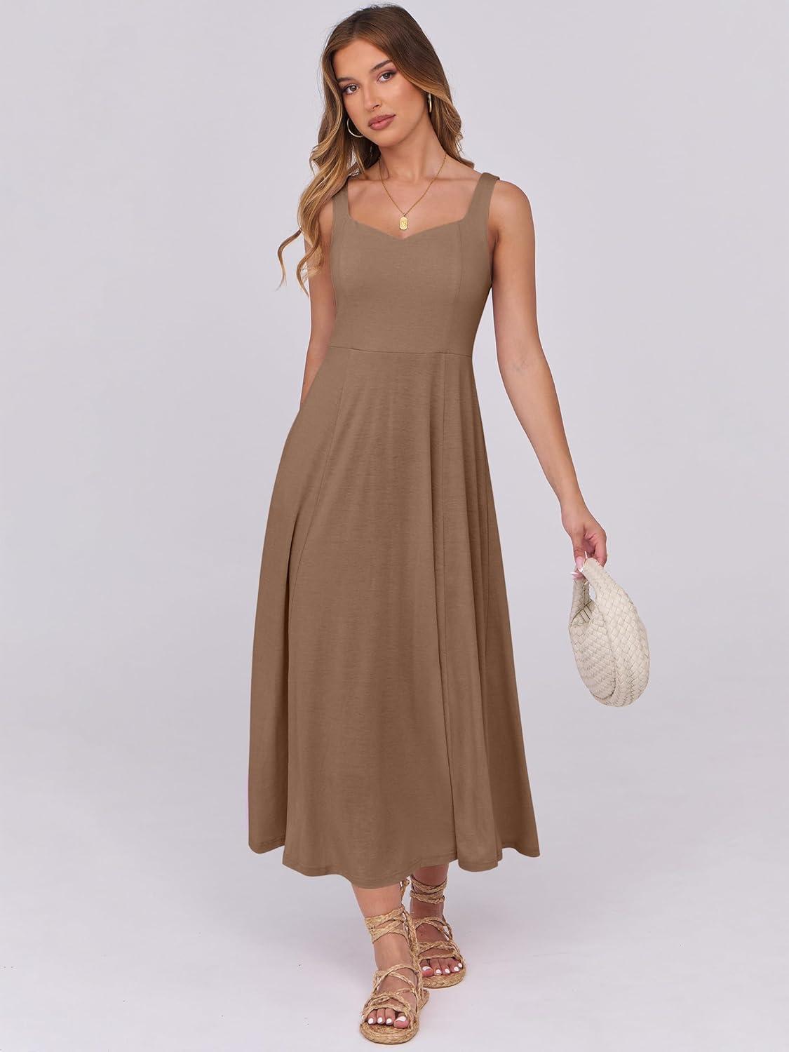 imageANRABESS Women Summer Casual Dress Sleeveless Smocked Back Tank Midi Dresses 2025 Beach Vacation Sundress with PocketsKhaki