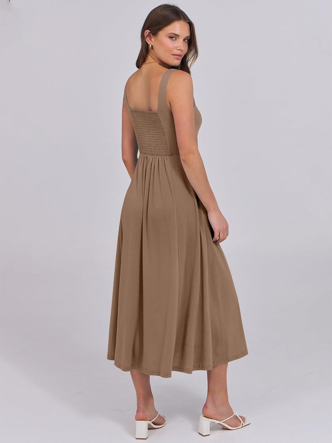 imageANRABESS Women Summer Casual Dress Sleeveless Smocked Back Tank Midi Dresses 2025 Beach Vacation Sundress with PocketsKhaki