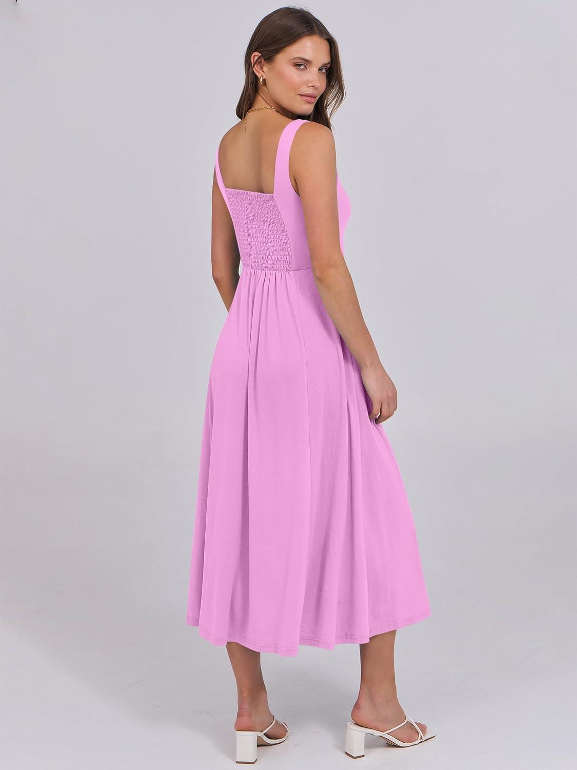 imageANRABESS Women Summer Casual Dress Sleeveless Smocked Back Tank Midi Dresses 2025 Beach Vacation Sundress with PocketsPink