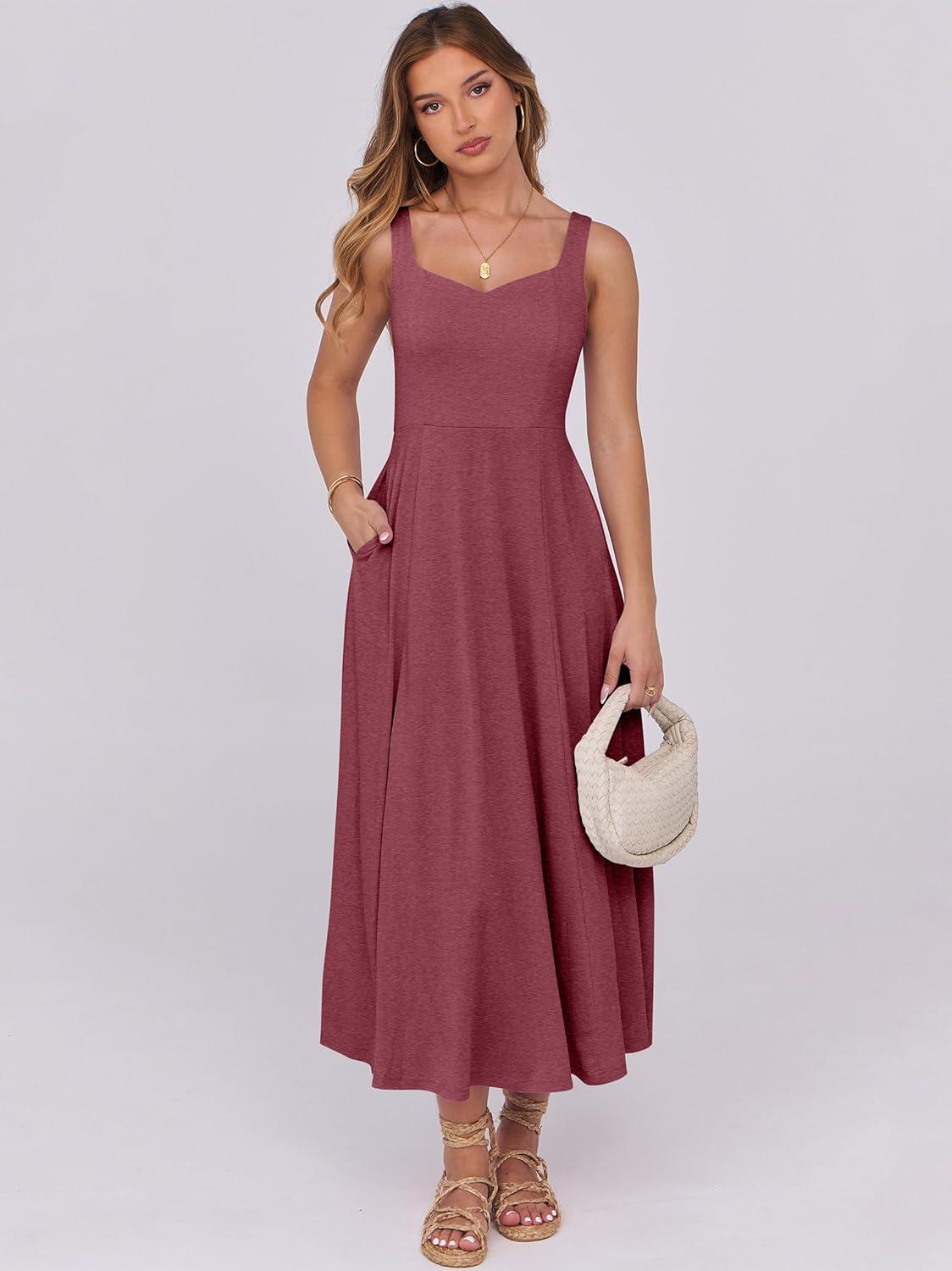 imageANRABESS Women Summer Casual Dress Sleeveless Smocked Back Tank Midi Dresses 2025 Beach Vacation Sundress with PocketsRed