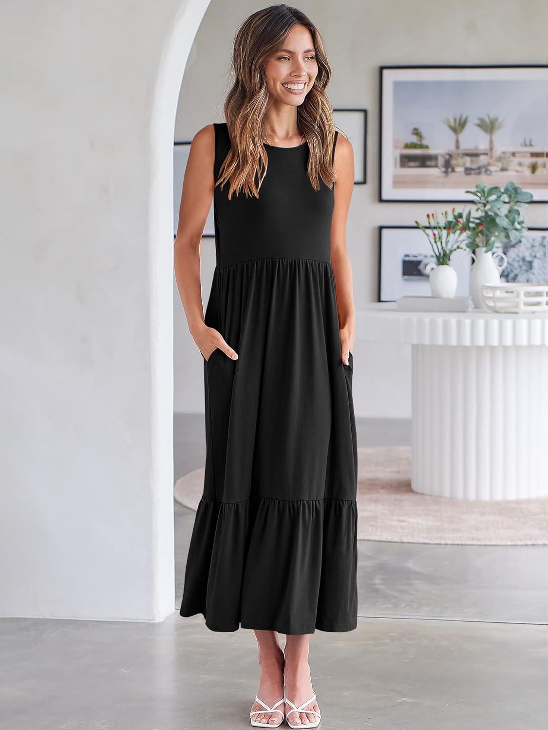 imageANRABESS Women Summer Casual Sleeveless Crewneck Sundress Aline Flowy Tiered Maxi Long Beach Dress Vacation OutfitsBlack