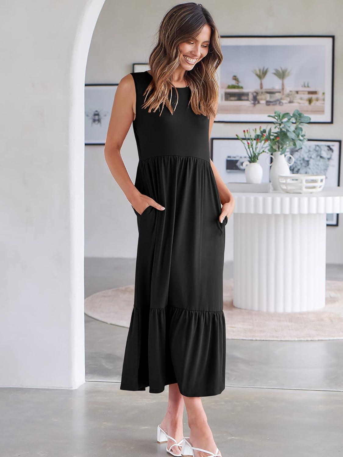imageANRABESS Women Summer Casual Sleeveless Crewneck Sundress Aline Flowy Tiered Maxi Long Beach Dress Vacation OutfitsBlack