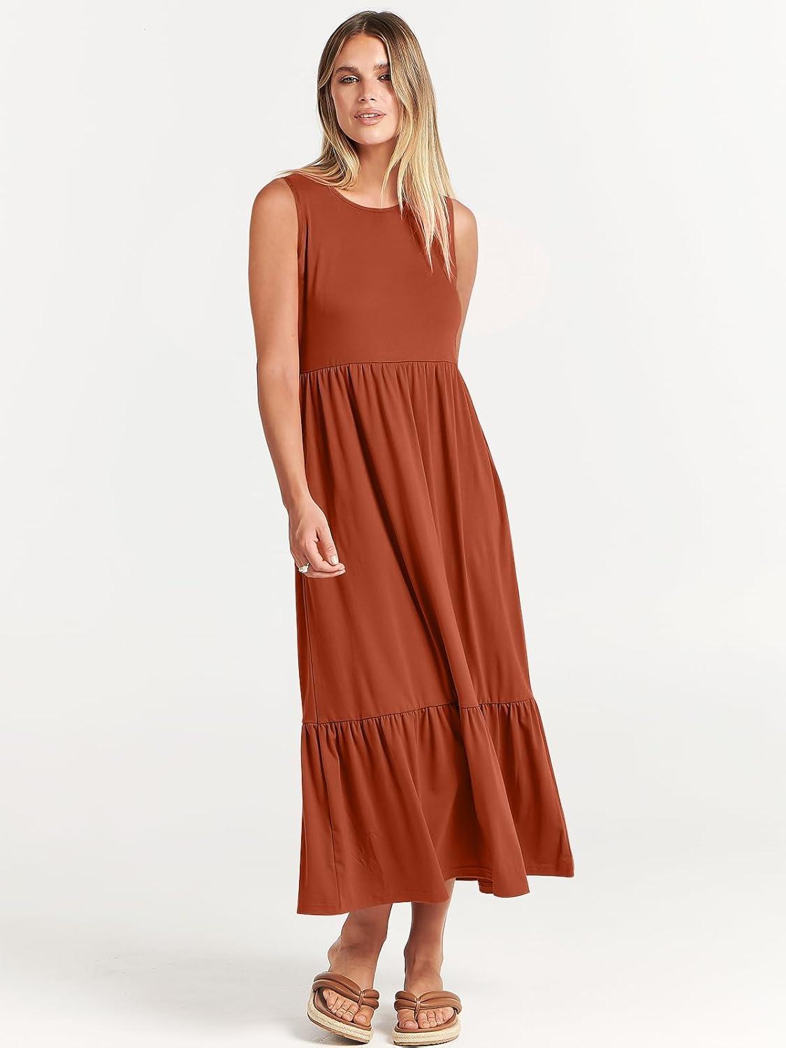 imageANRABESS Women Summer Casual Sleeveless Crewneck Sundress Aline Flowy Tiered Maxi Long Beach Dress Vacation OutfitsBrick Red