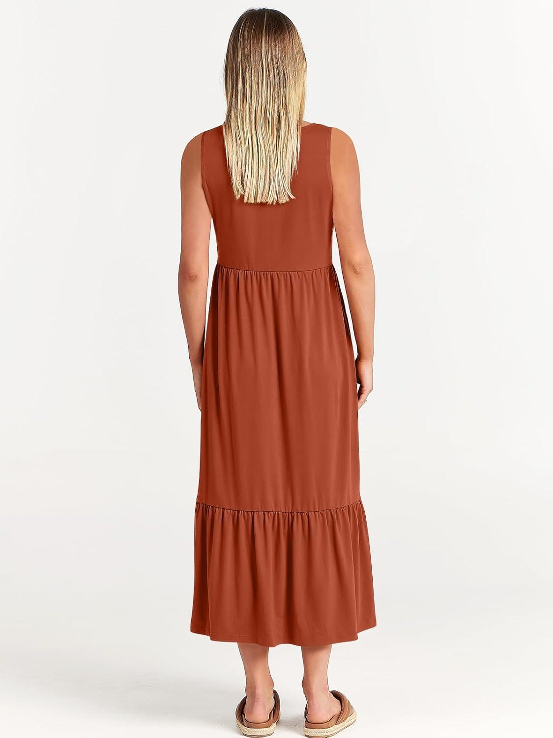 imageANRABESS Women Summer Casual Sleeveless Crewneck Sundress Aline Flowy Tiered Maxi Long Beach Dress Vacation OutfitsBrick Red