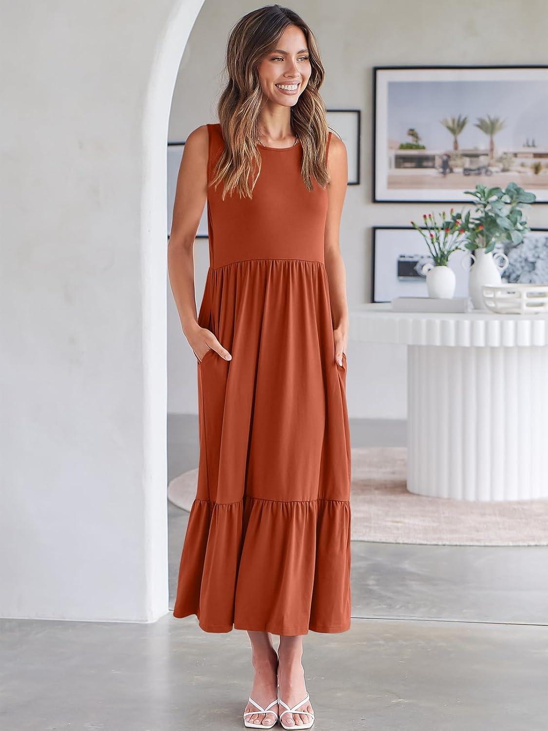 imageANRABESS Women Summer Casual Sleeveless Crewneck Sundress Aline Flowy Tiered Maxi Long Beach Dress Vacation OutfitsBrick Red