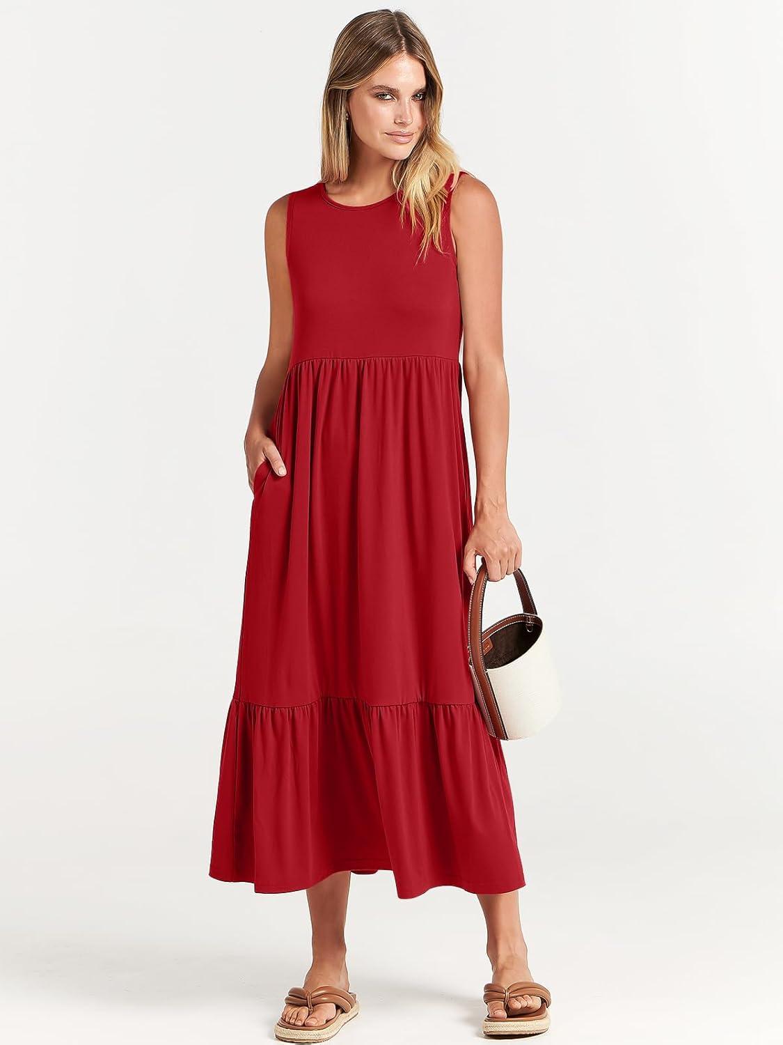 imageANRABESS Women Summer Casual Sleeveless Crewneck Sundress Aline Flowy Tiered Maxi Long Beach Dress Vacation OutfitsBright Red