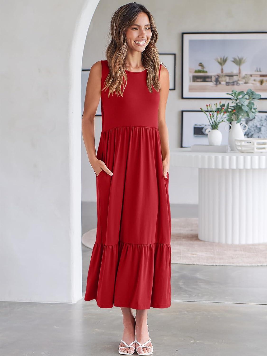 imageANRABESS Women Summer Casual Sleeveless Crewneck Sundress Aline Flowy Tiered Maxi Long Beach Dress Vacation OutfitsBright Red