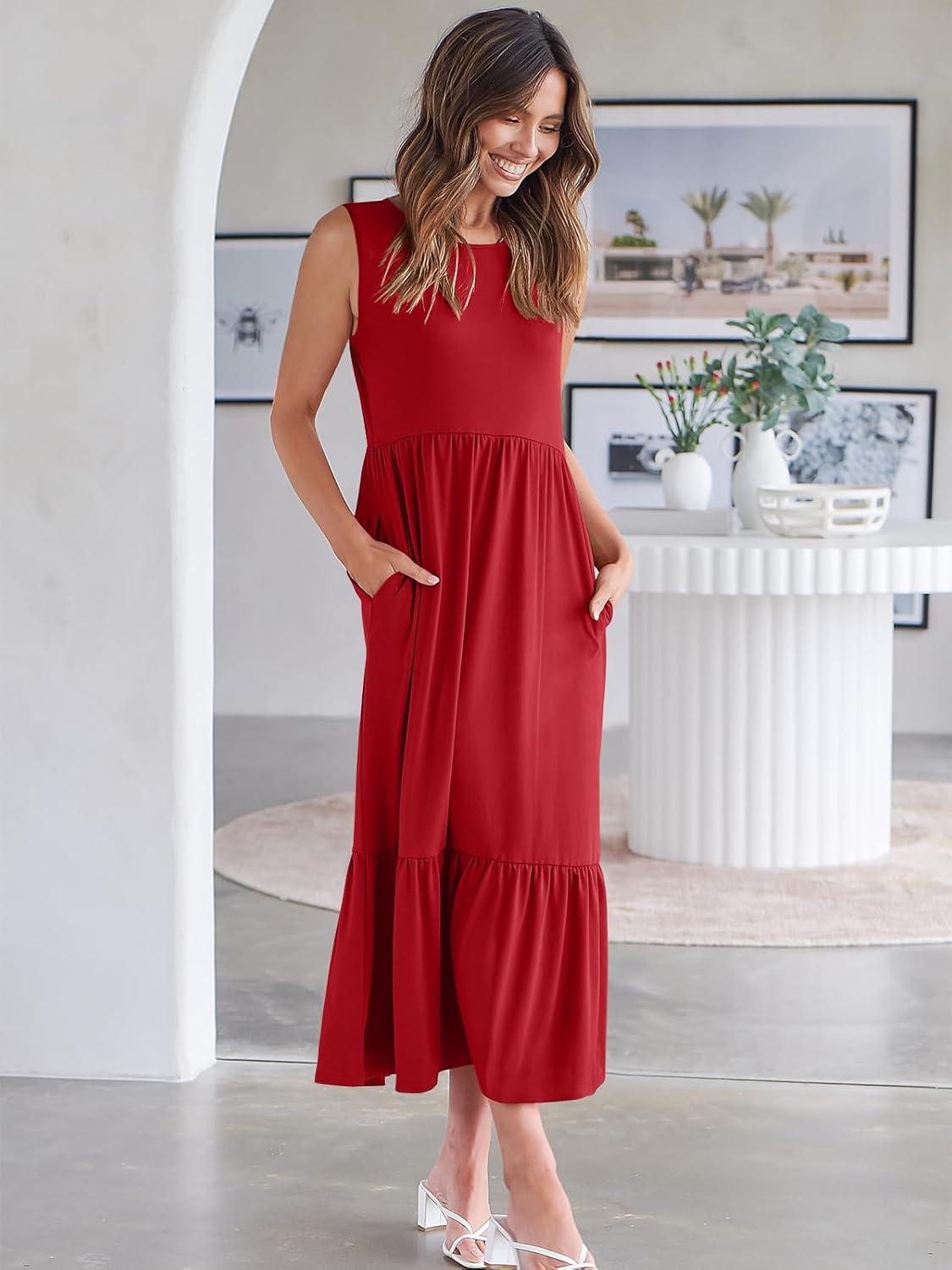 imageANRABESS Women Summer Casual Sleeveless Crewneck Sundress Aline Flowy Tiered Maxi Long Beach Dress Vacation OutfitsBright Red