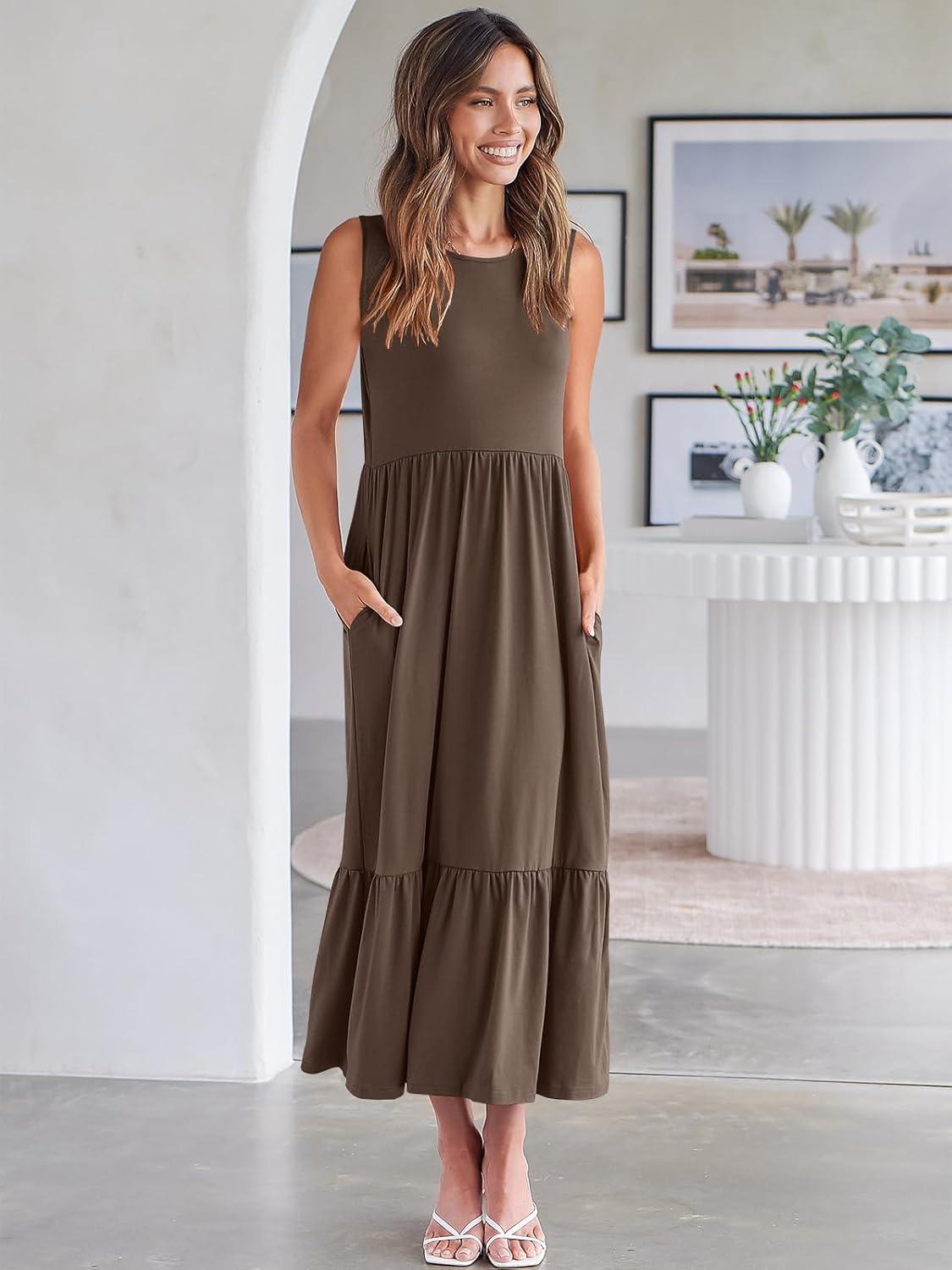 imageANRABESS Women Summer Casual Sleeveless Crewneck Sundress Aline Flowy Tiered Maxi Long Beach Dress Vacation OutfitsCoffee