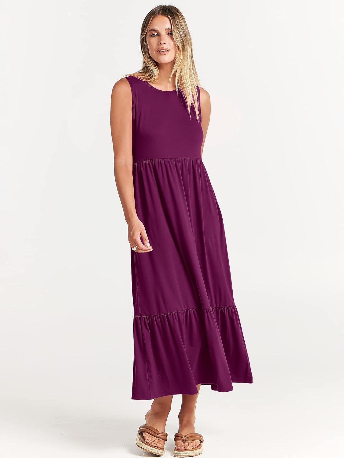 imageANRABESS Women Summer Casual Sleeveless Crewneck Sundress Aline Flowy Tiered Maxi Long Beach Dress Vacation OutfitsDark Purple