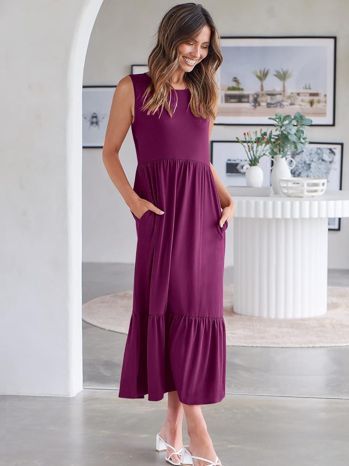 imageANRABESS Women Summer Casual Sleeveless Crewneck Sundress Aline Flowy Tiered Maxi Long Beach Dress Vacation OutfitsDark Purple