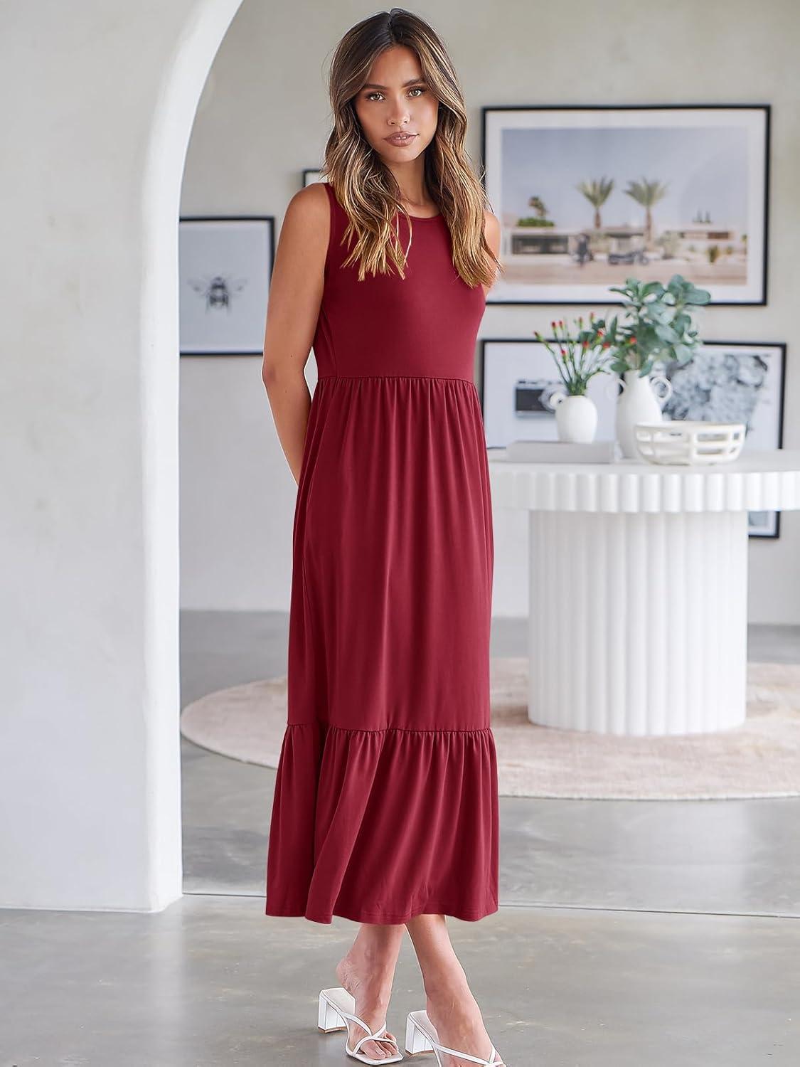 imageANRABESS Women Summer Casual Sleeveless Crewneck Sundress Aline Flowy Tiered Maxi Long Beach Dress Vacation OutfitsDeep Red