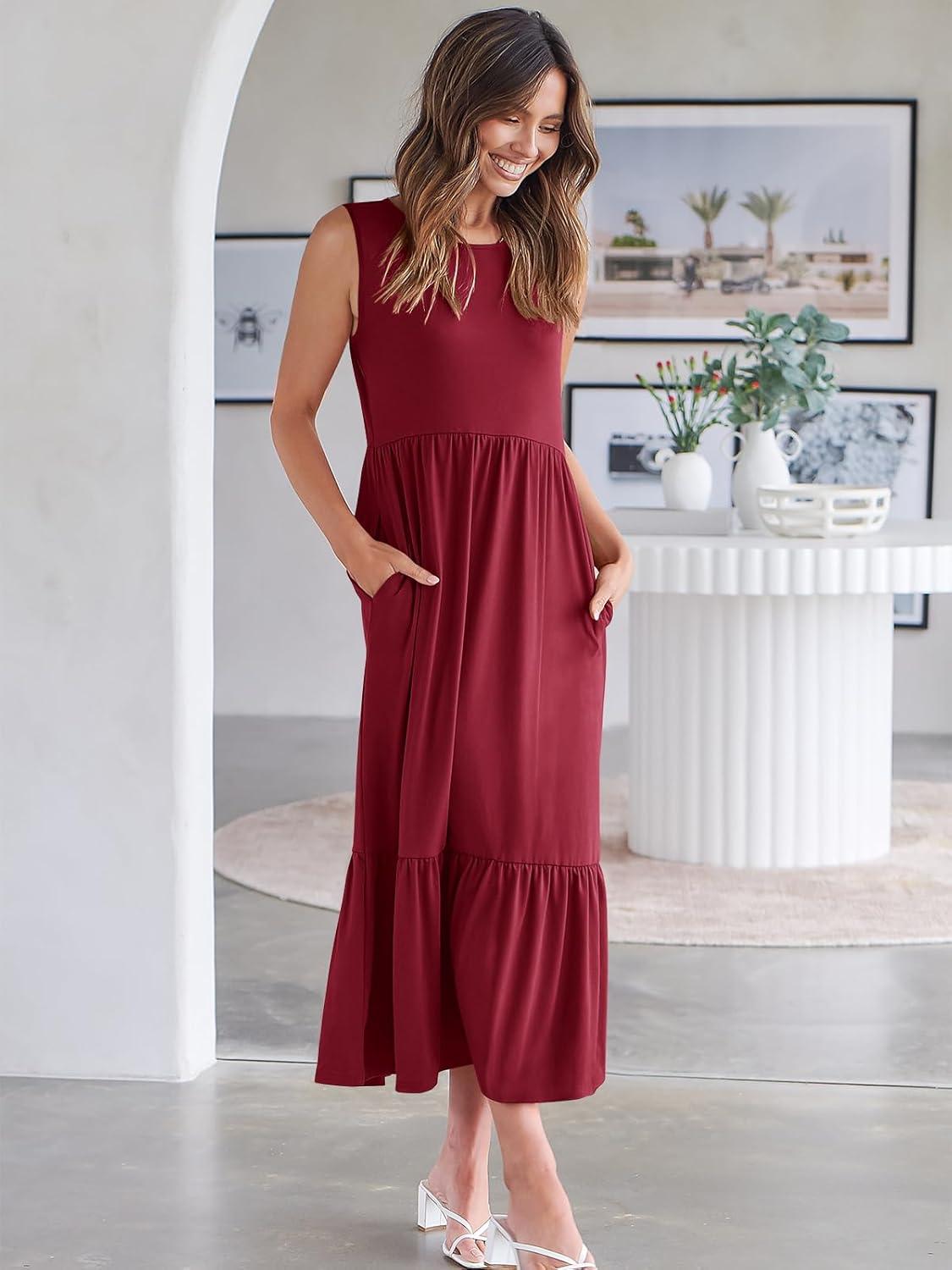 imageANRABESS Women Summer Casual Sleeveless Crewneck Sundress Aline Flowy Tiered Maxi Long Beach Dress Vacation OutfitsDeep Red