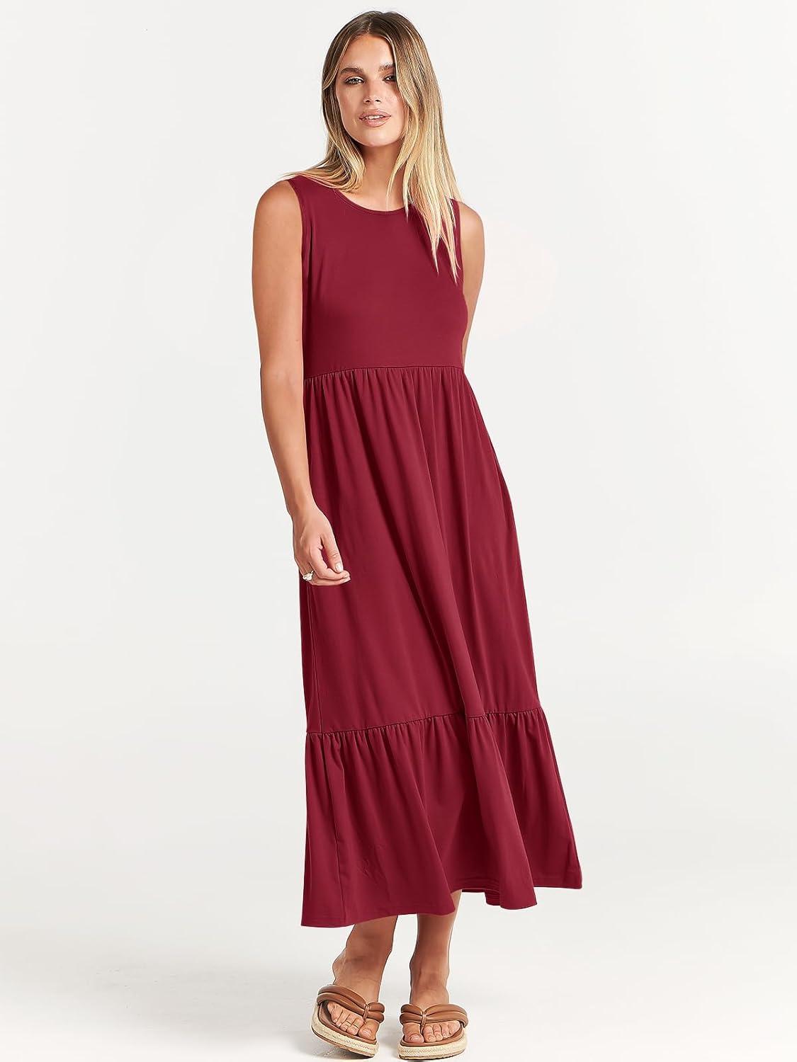 imageANRABESS Women Summer Casual Sleeveless Crewneck Sundress Aline Flowy Tiered Maxi Long Beach Dress Vacation OutfitsDeep Red