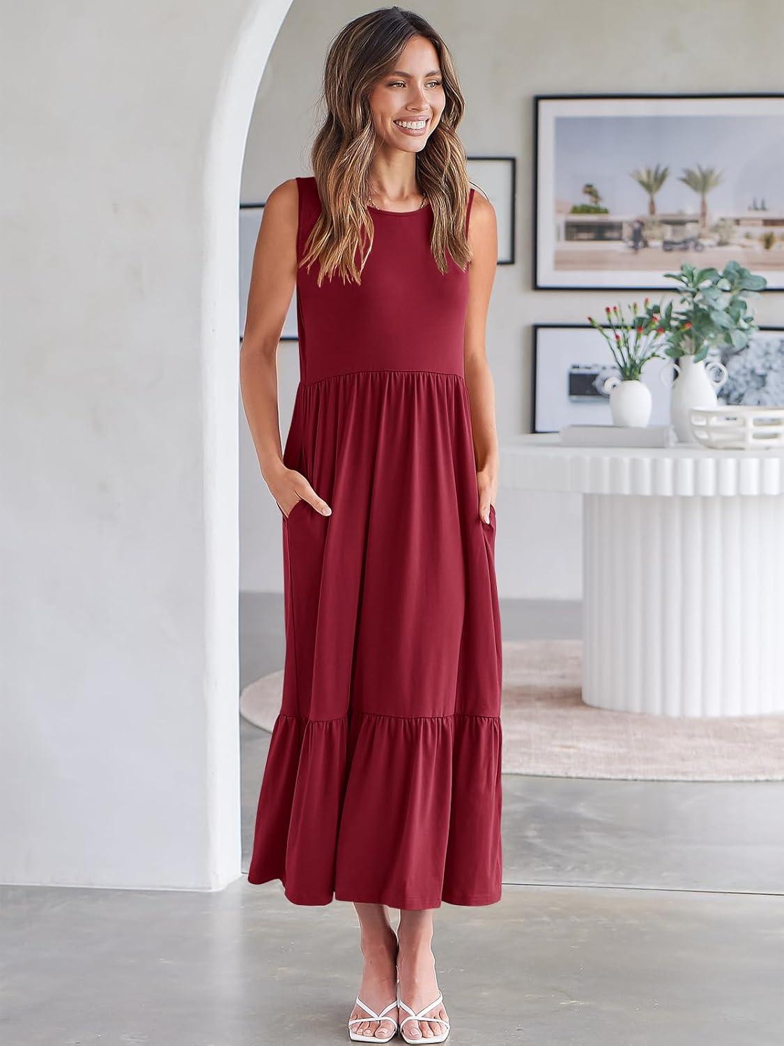 imageANRABESS Women Summer Casual Sleeveless Crewneck Sundress Aline Flowy Tiered Maxi Long Beach Dress Vacation OutfitsDeep Red