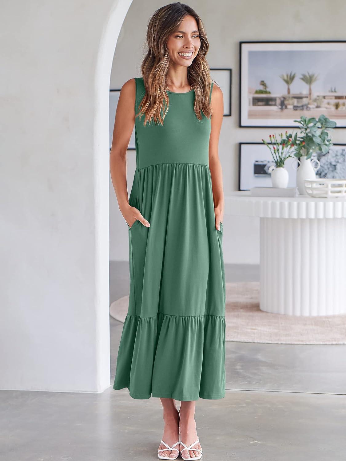 imageANRABESS Women Summer Casual Sleeveless Crewneck Sundress Aline Flowy Tiered Maxi Long Beach Dress Vacation OutfitsGrass