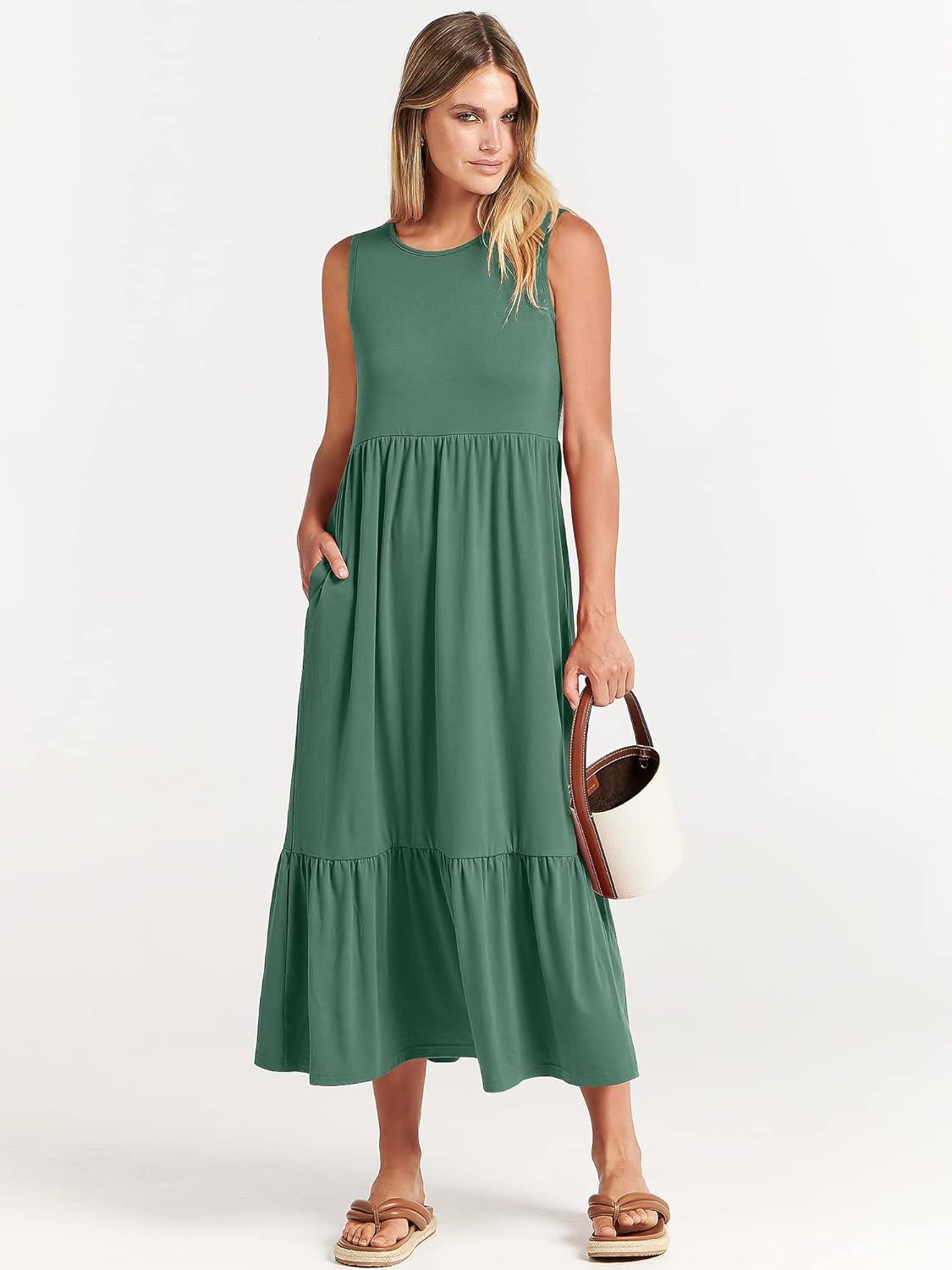 imageANRABESS Women Summer Casual Sleeveless Crewneck Sundress Aline Flowy Tiered Maxi Long Beach Dress Vacation OutfitsGrass