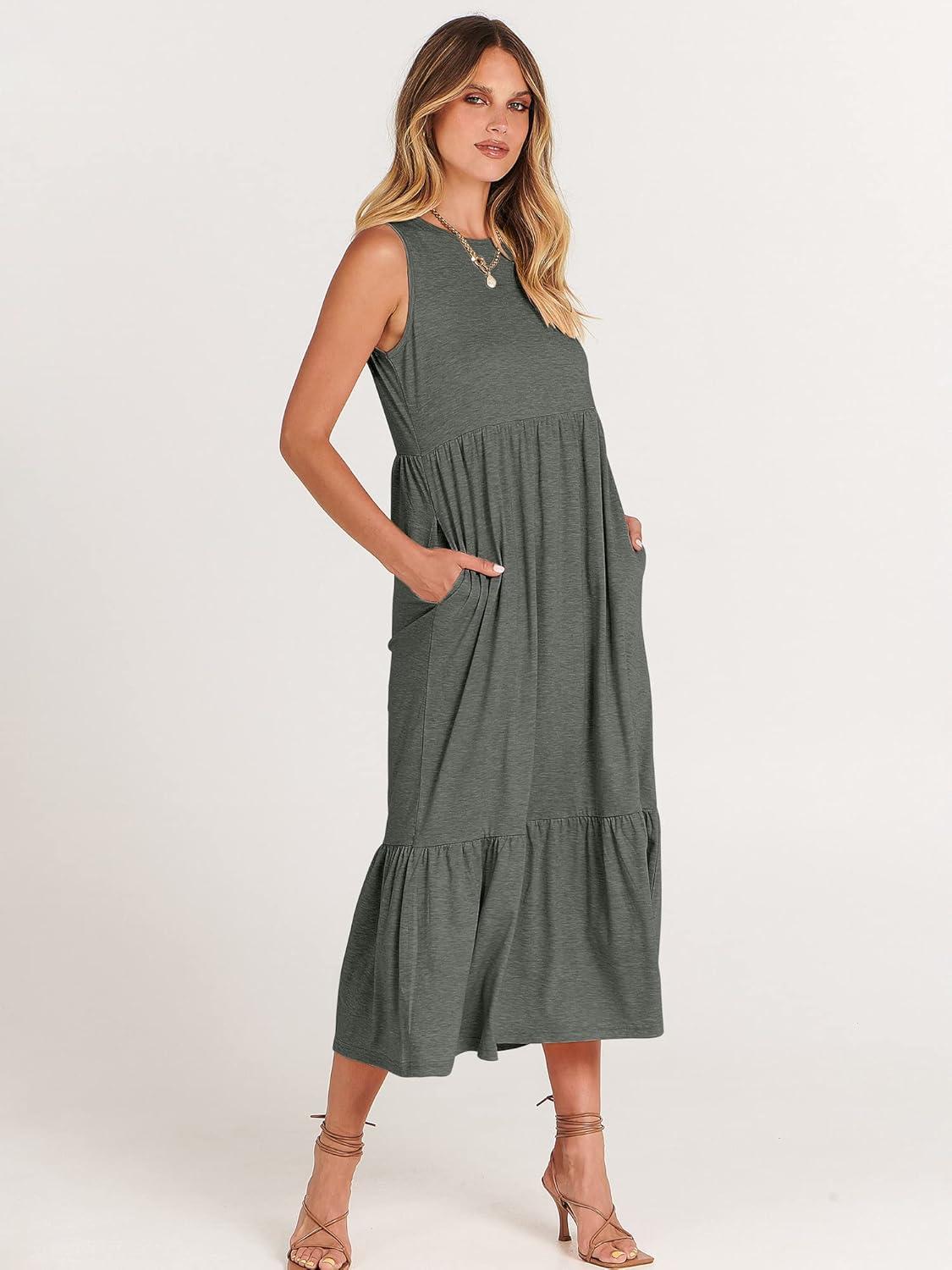 imageANRABESS Women Summer Casual Sleeveless Crewneck Sundress Aline Flowy Tiered Maxi Long Beach Dress Vacation OutfitsGray