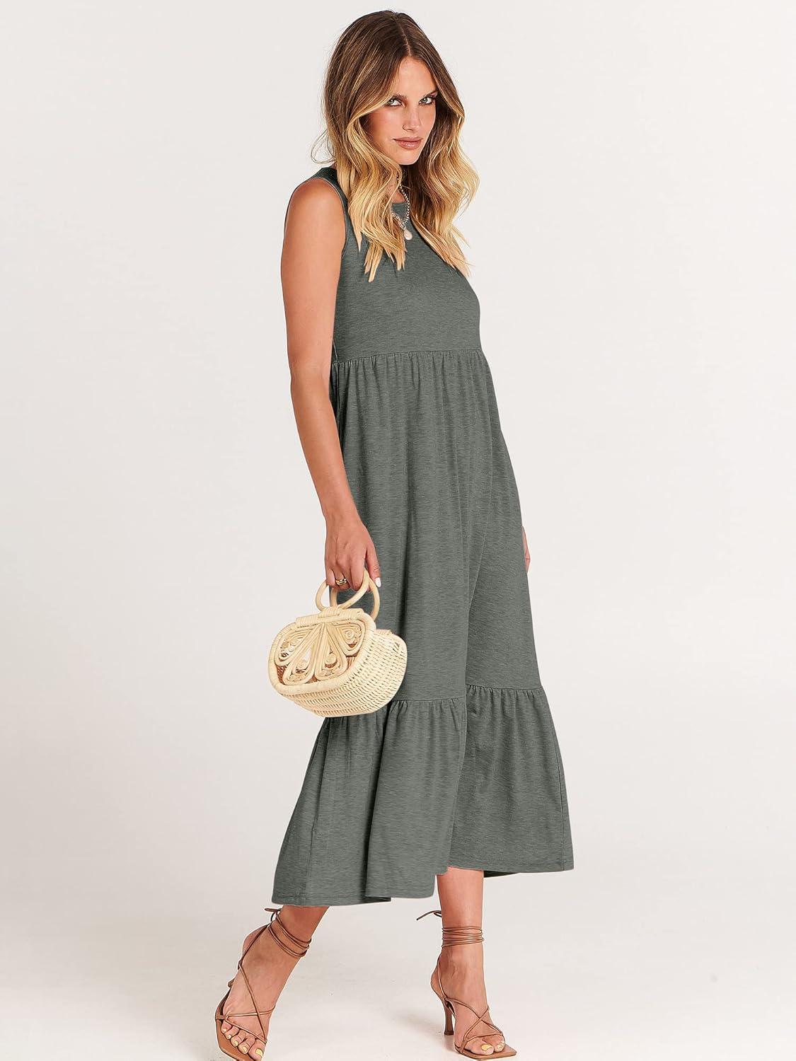 imageANRABESS Women Summer Casual Sleeveless Crewneck Sundress Aline Flowy Tiered Maxi Long Beach Dress Vacation OutfitsGray