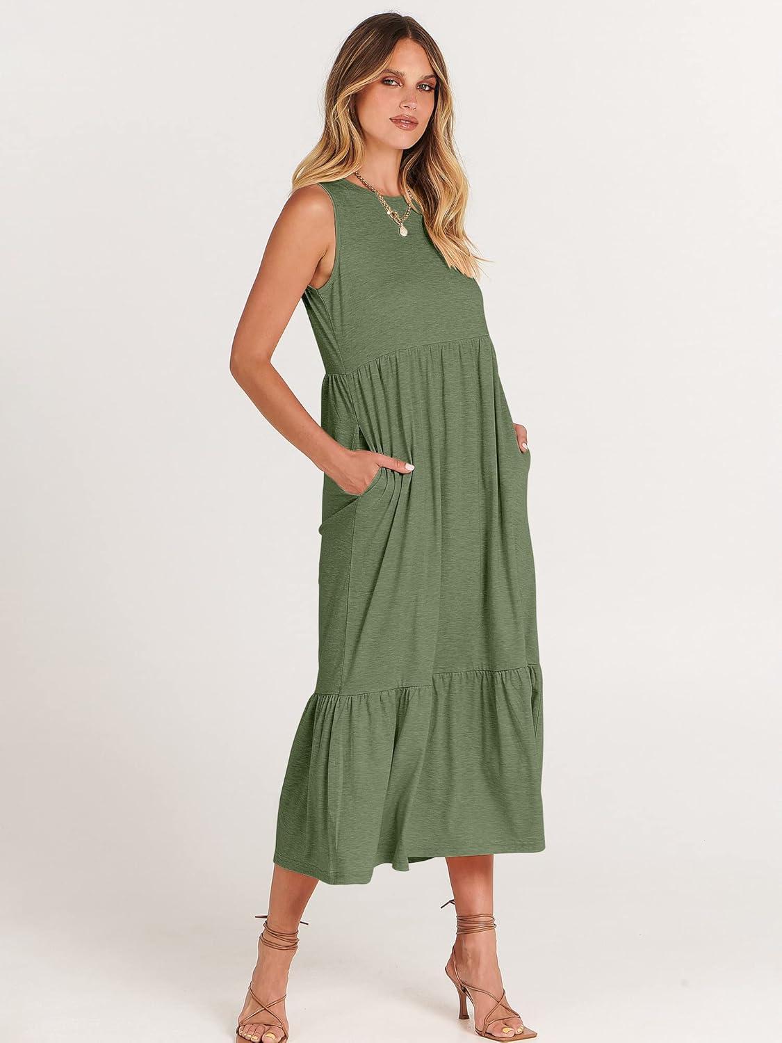 imageANRABESS Women Summer Casual Sleeveless Crewneck Sundress Aline Flowy Tiered Maxi Long Beach Dress Vacation OutfitsGreen