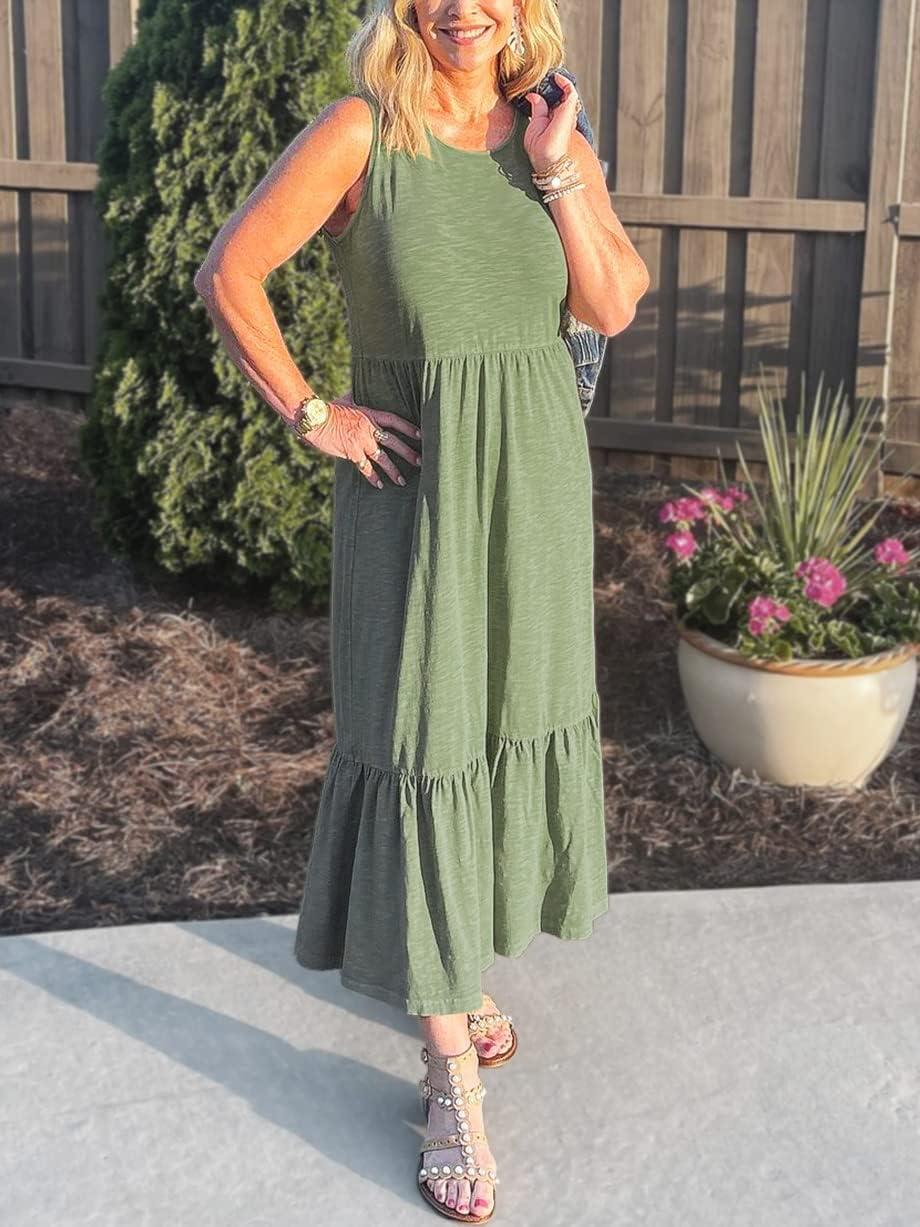 imageANRABESS Women Summer Casual Sleeveless Crewneck Sundress Aline Flowy Tiered Maxi Long Beach Dress Vacation OutfitsGreen