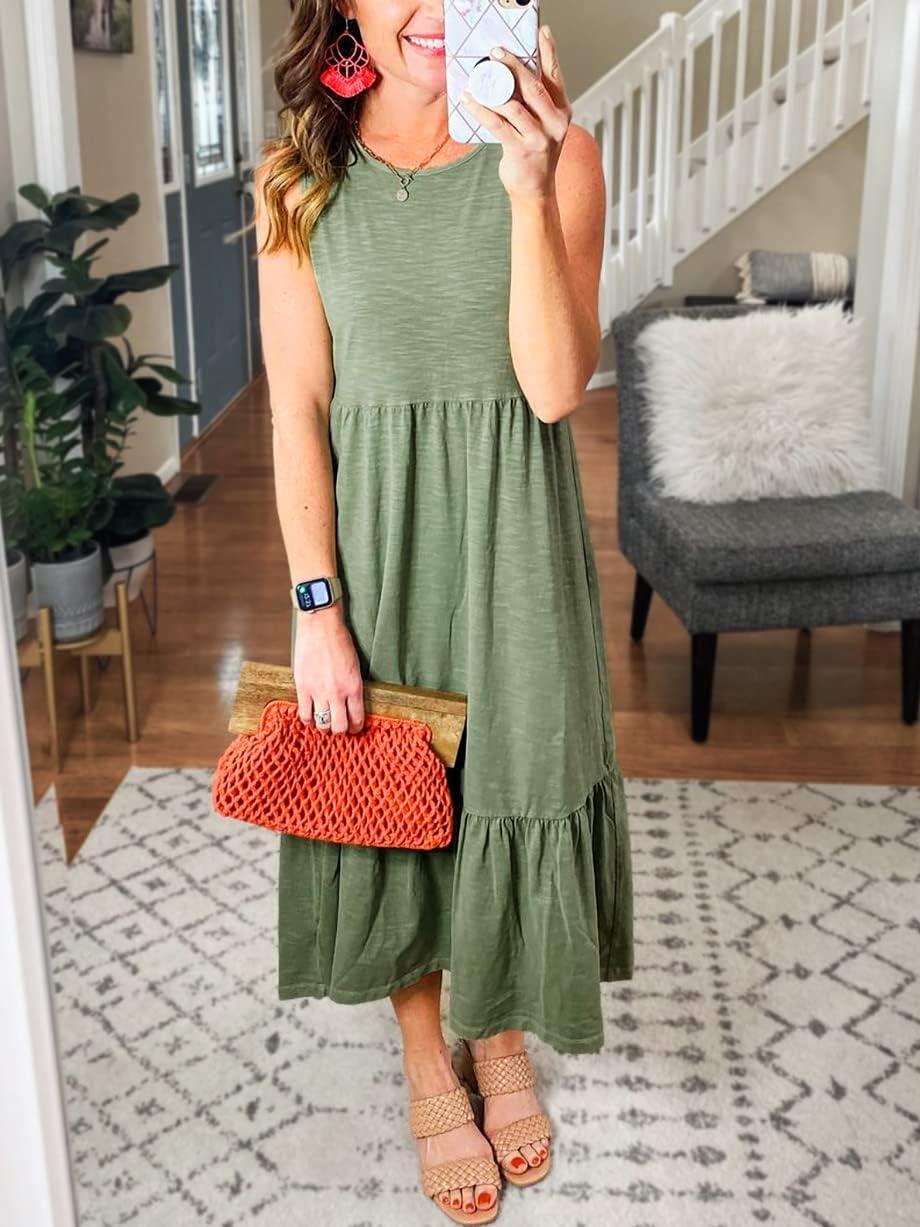 imageANRABESS Women Summer Casual Sleeveless Crewneck Sundress Aline Flowy Tiered Maxi Long Beach Dress Vacation OutfitsGreen