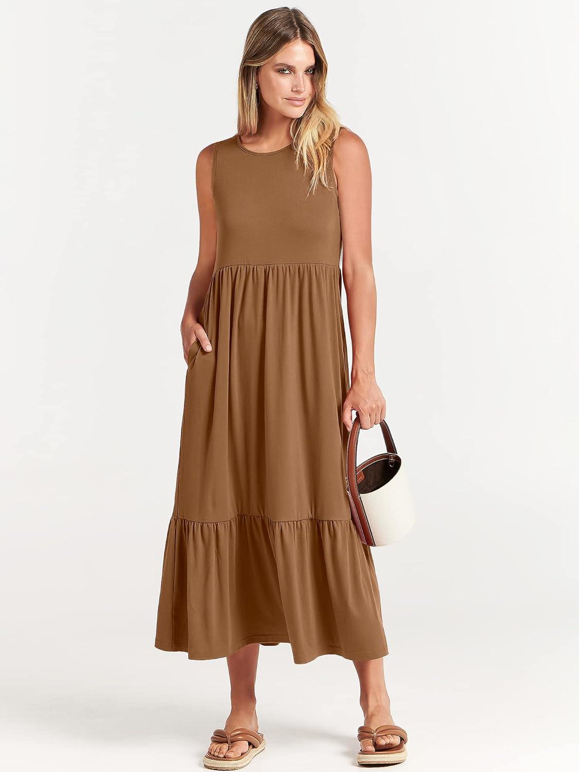 imageANRABESS Women Summer Casual Sleeveless Crewneck Sundress Aline Flowy Tiered Maxi Long Beach Dress Vacation OutfitsKhaki