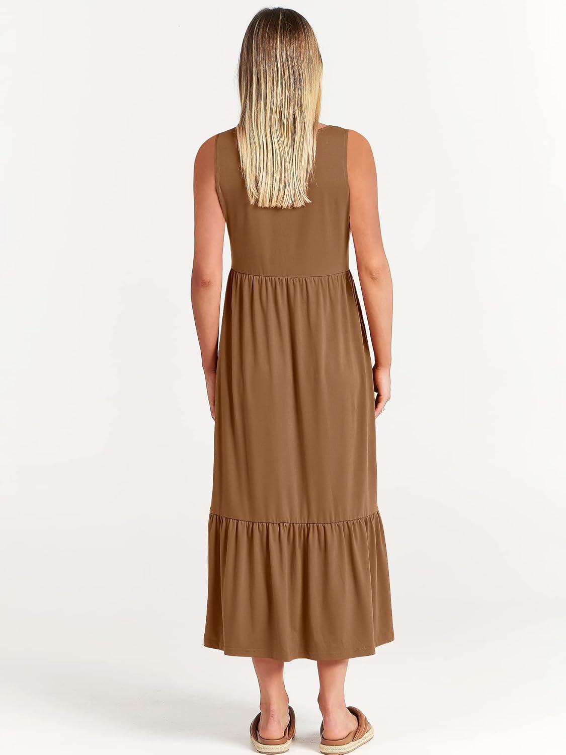 imageANRABESS Women Summer Casual Sleeveless Crewneck Sundress Aline Flowy Tiered Maxi Long Beach Dress Vacation OutfitsKhaki