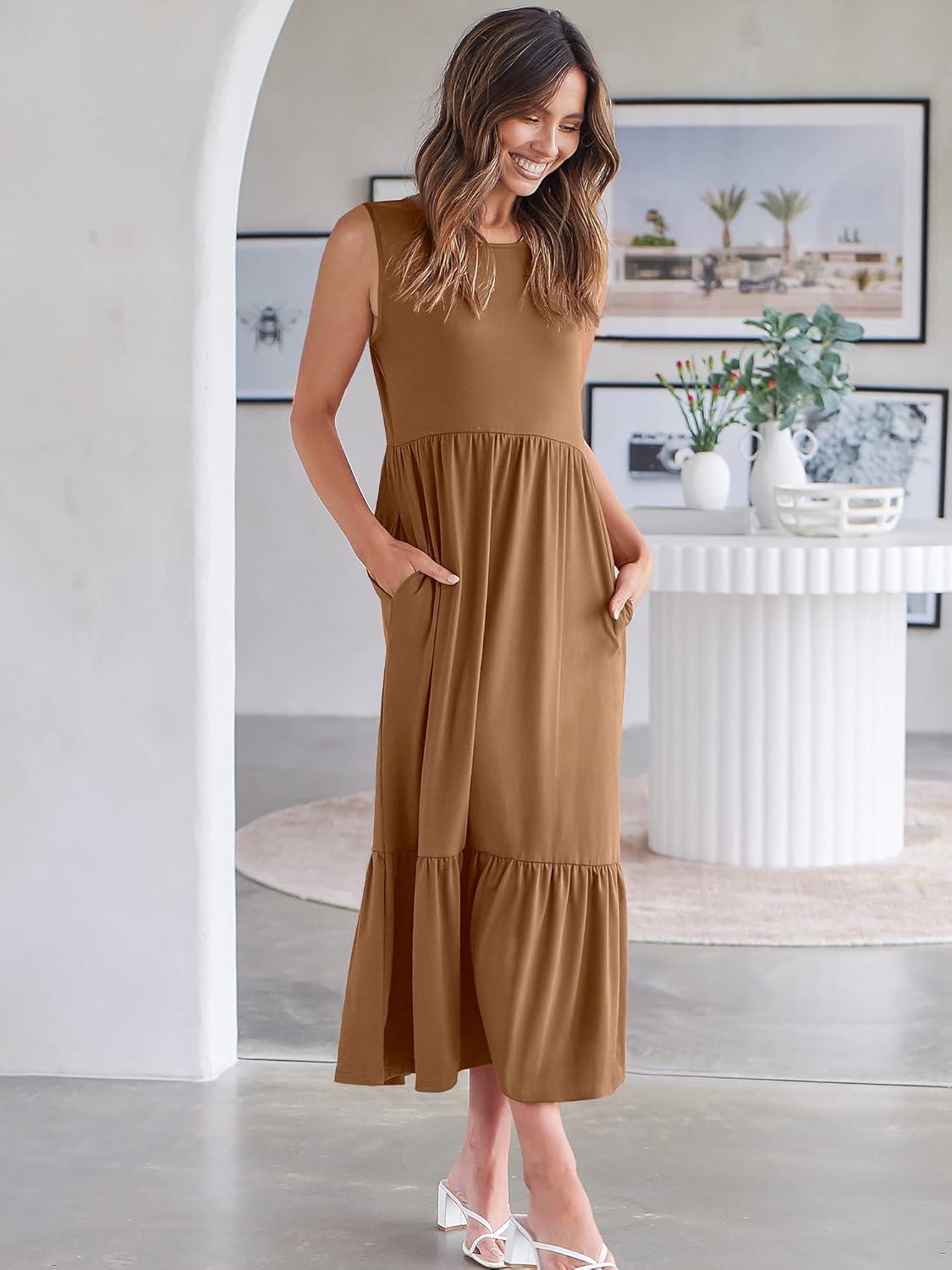 imageANRABESS Women Summer Casual Sleeveless Crewneck Sundress Aline Flowy Tiered Maxi Long Beach Dress Vacation OutfitsKhaki