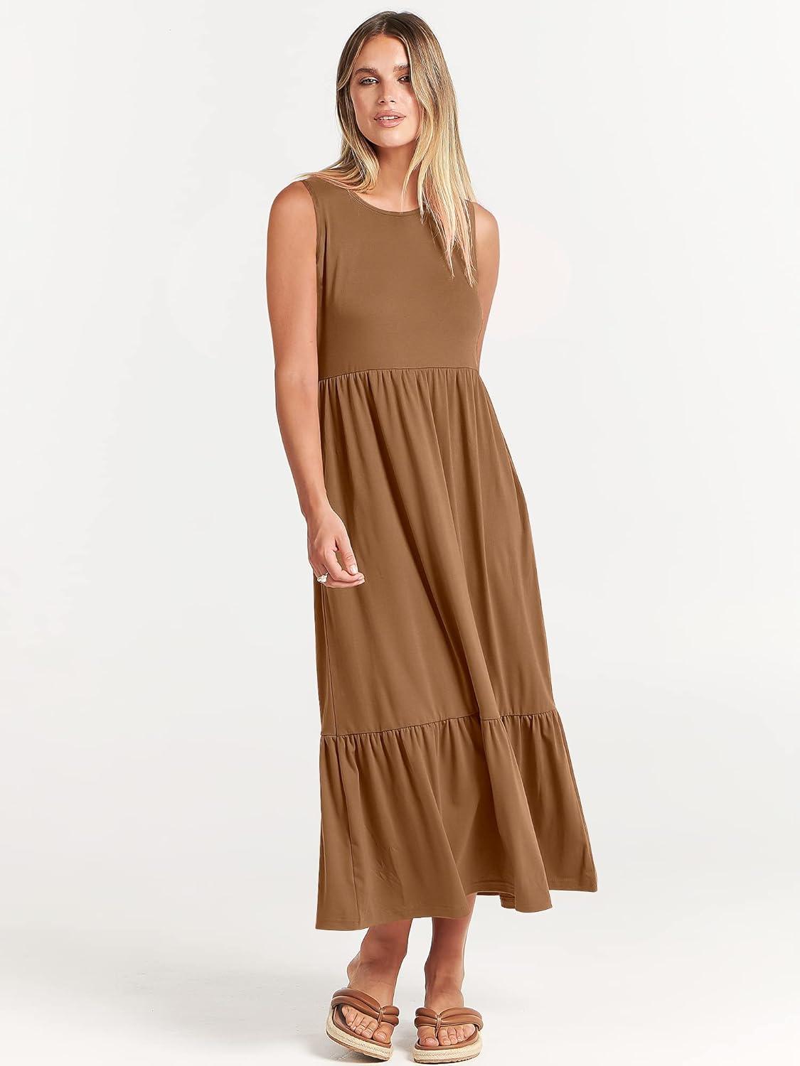 imageANRABESS Women Summer Casual Sleeveless Crewneck Sundress Aline Flowy Tiered Maxi Long Beach Dress Vacation OutfitsKhaki