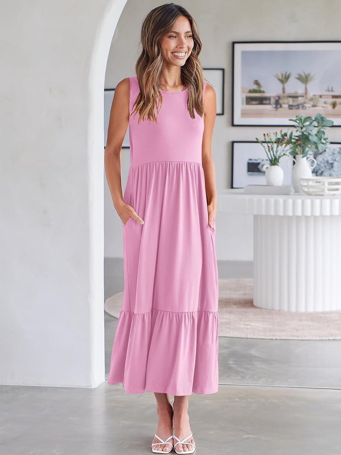 imageANRABESS Women Summer Casual Sleeveless Crewneck Sundress Aline Flowy Tiered Maxi Long Beach Dress Vacation OutfitsLight Pink