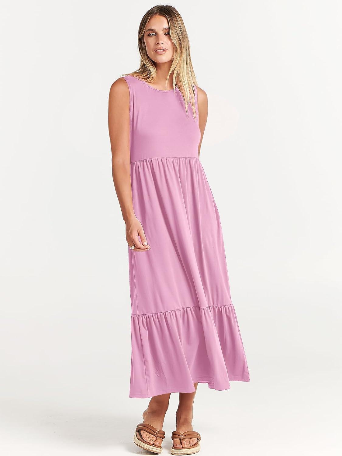 imageANRABESS Women Summer Casual Sleeveless Crewneck Sundress Aline Flowy Tiered Maxi Long Beach Dress Vacation OutfitsLight Pink