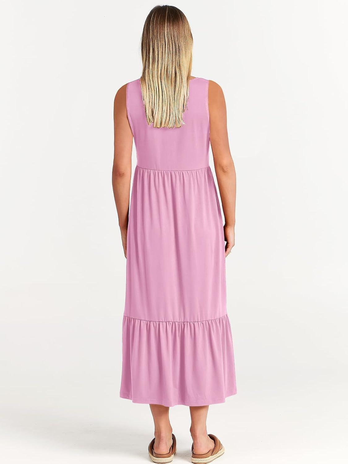 imageANRABESS Women Summer Casual Sleeveless Crewneck Sundress Aline Flowy Tiered Maxi Long Beach Dress Vacation OutfitsLight Pink