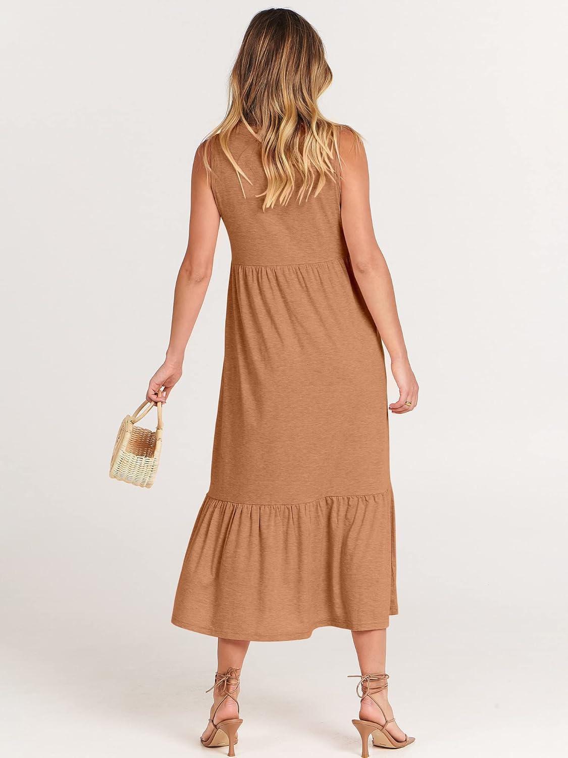 imageANRABESS Women Summer Casual Sleeveless Crewneck Sundress Aline Flowy Tiered Maxi Long Beach Dress Vacation OutfitsLight Rust