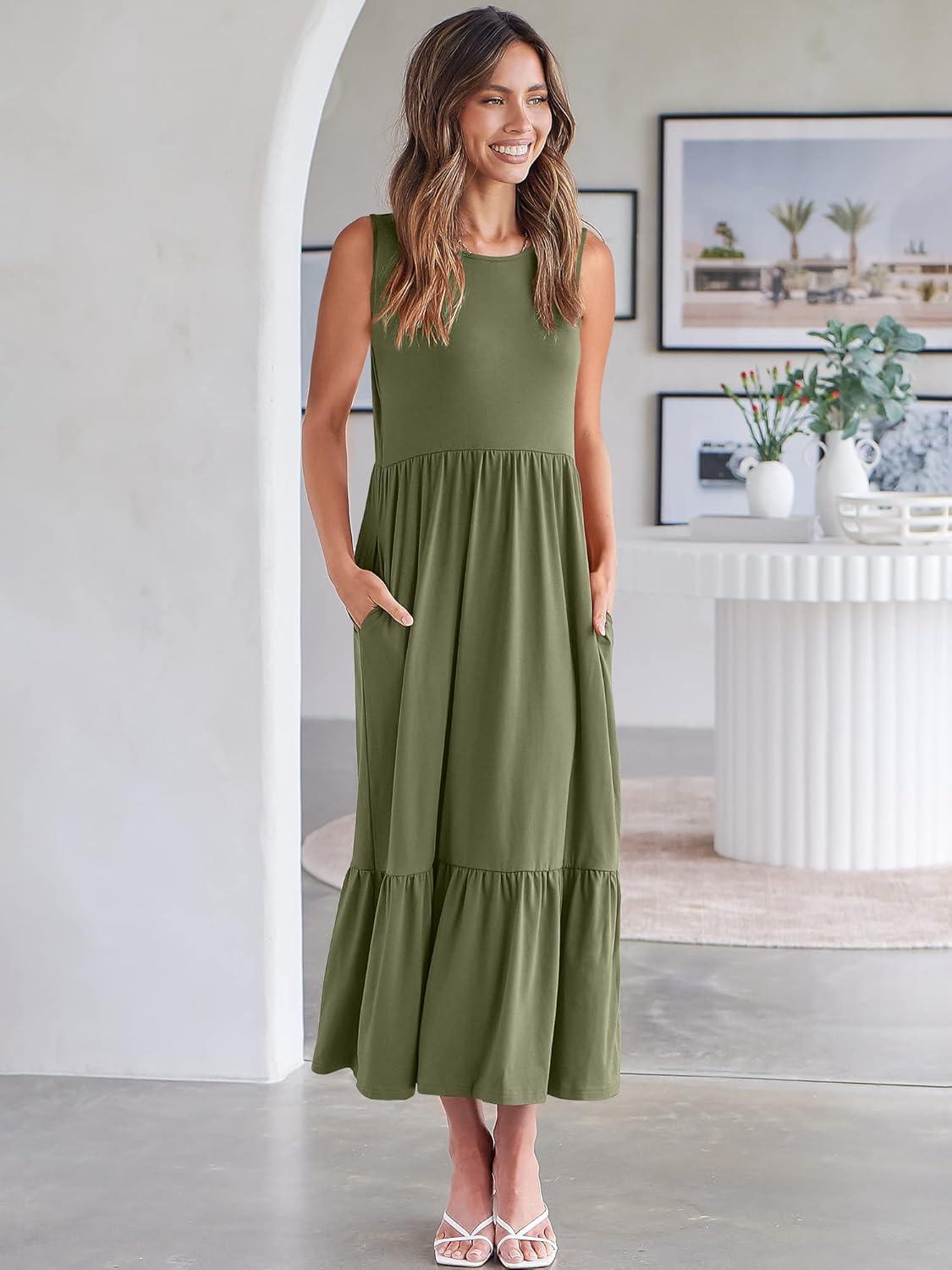 imageANRABESS Women Summer Casual Sleeveless Crewneck Sundress Aline Flowy Tiered Maxi Long Beach Dress Vacation OutfitsOlive