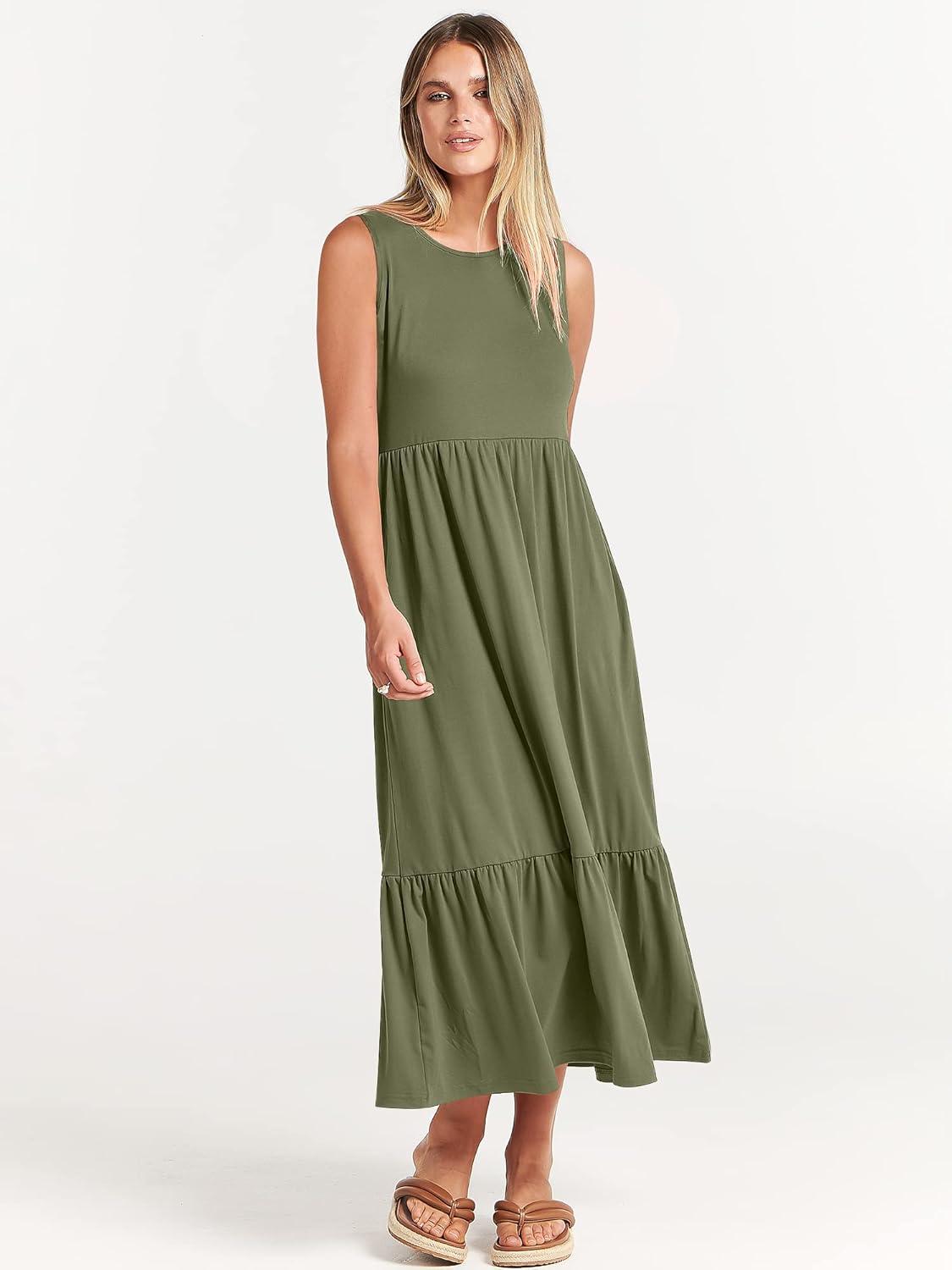 imageANRABESS Women Summer Casual Sleeveless Crewneck Sundress Aline Flowy Tiered Maxi Long Beach Dress Vacation OutfitsOlive