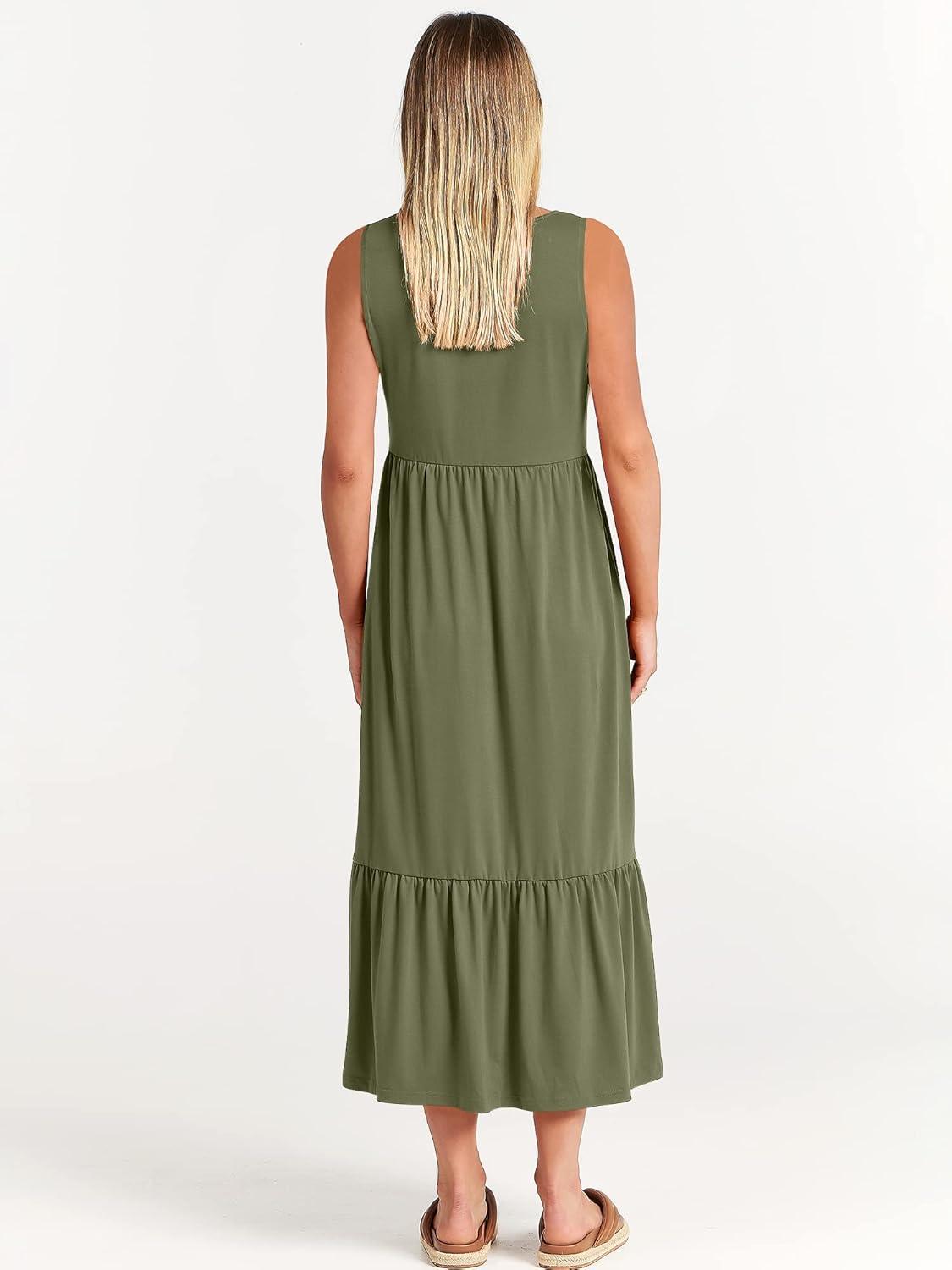 imageANRABESS Women Summer Casual Sleeveless Crewneck Sundress Aline Flowy Tiered Maxi Long Beach Dress Vacation OutfitsOlive
