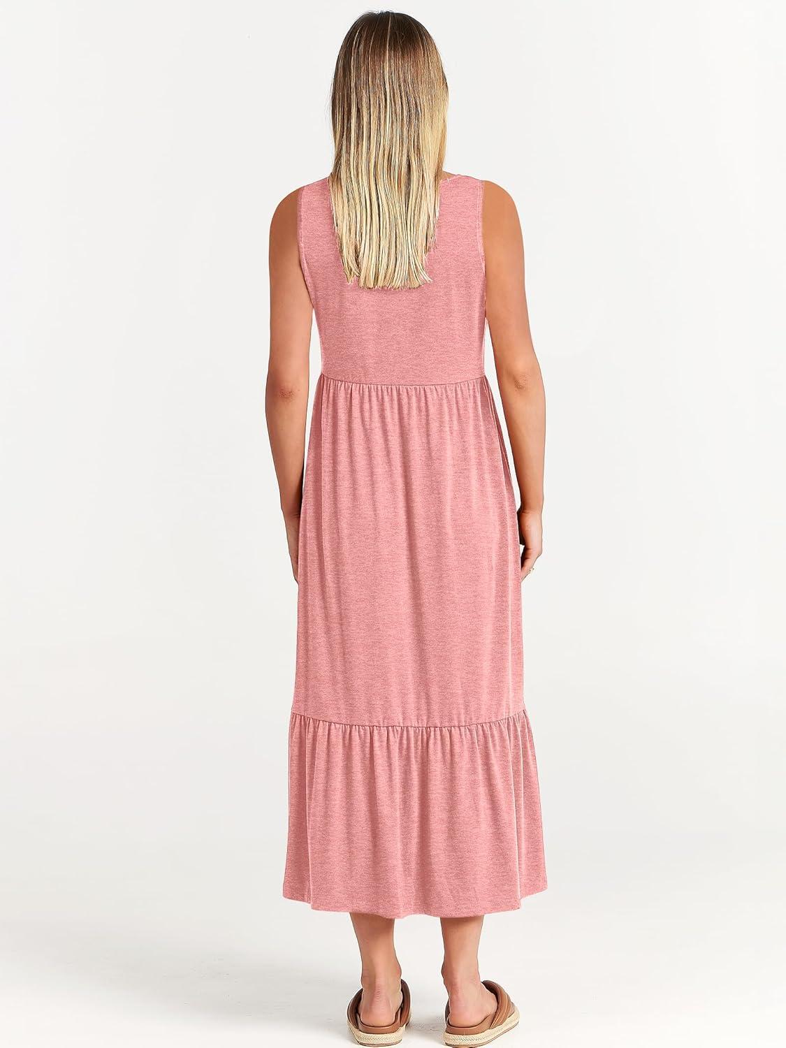 imageANRABESS Women Summer Casual Sleeveless Crewneck Sundress Aline Flowy Tiered Maxi Long Beach Dress Vacation OutfitsPink