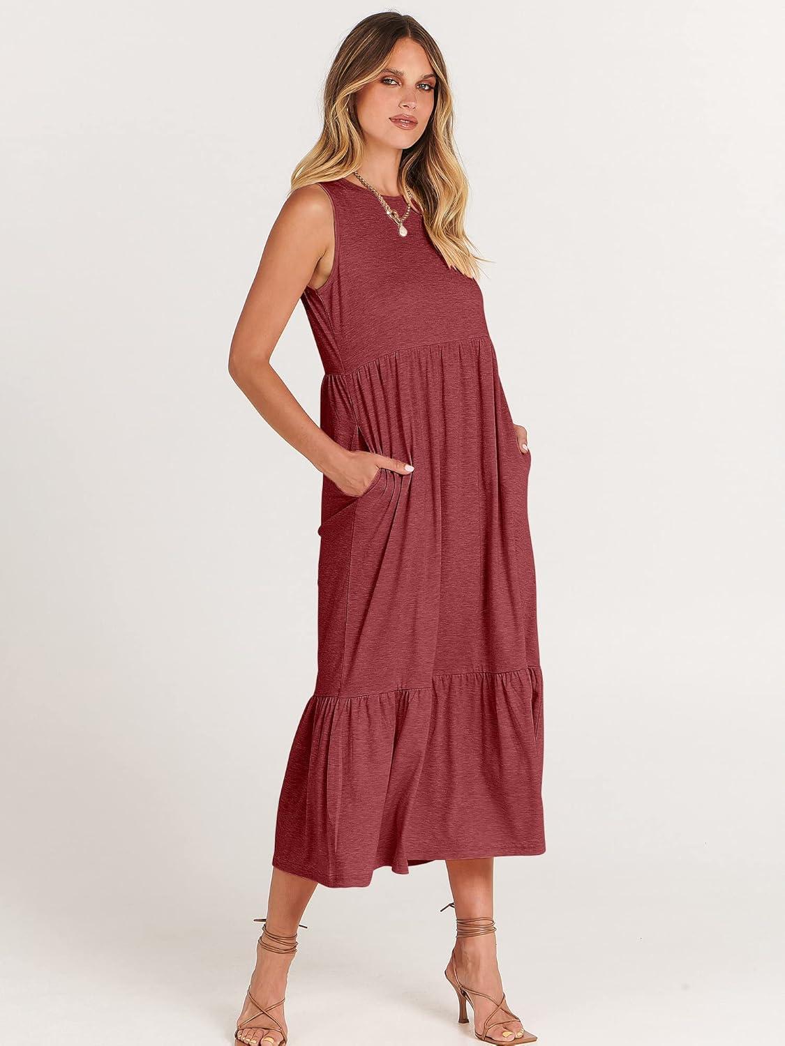 imageANRABESS Women Summer Casual Sleeveless Crewneck Sundress Aline Flowy Tiered Maxi Long Beach Dress Vacation OutfitsRed