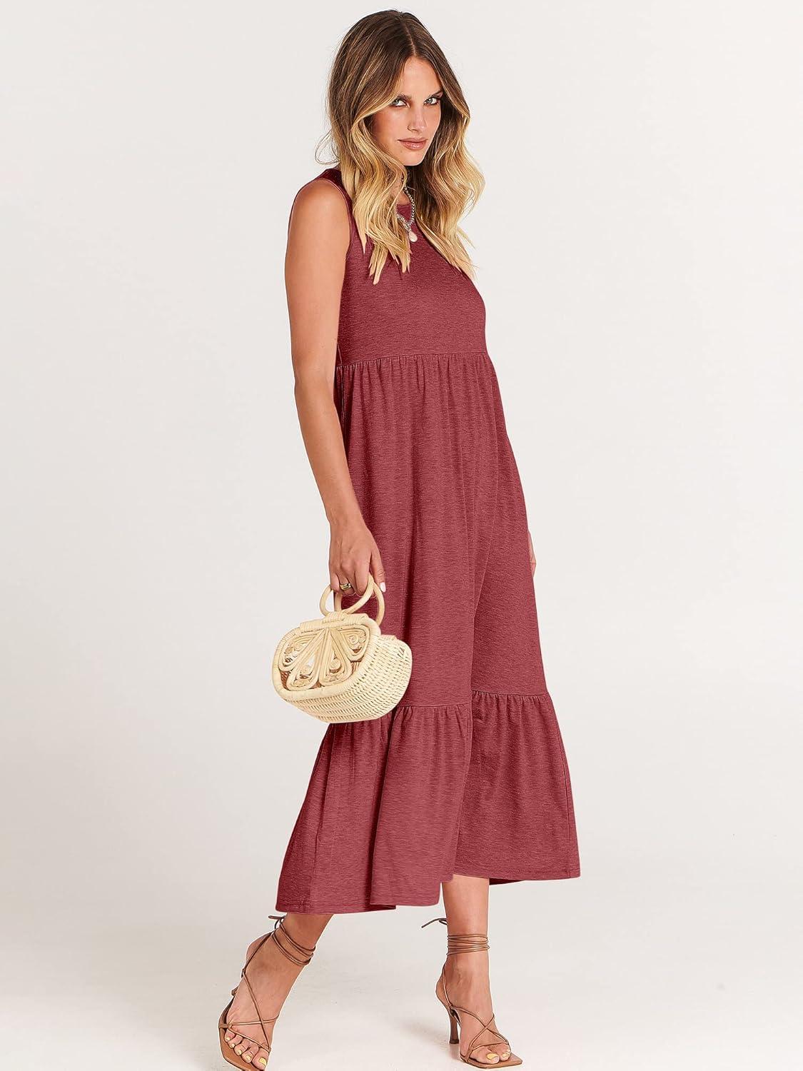 imageANRABESS Women Summer Casual Sleeveless Crewneck Sundress Aline Flowy Tiered Maxi Long Beach Dress Vacation OutfitsRed