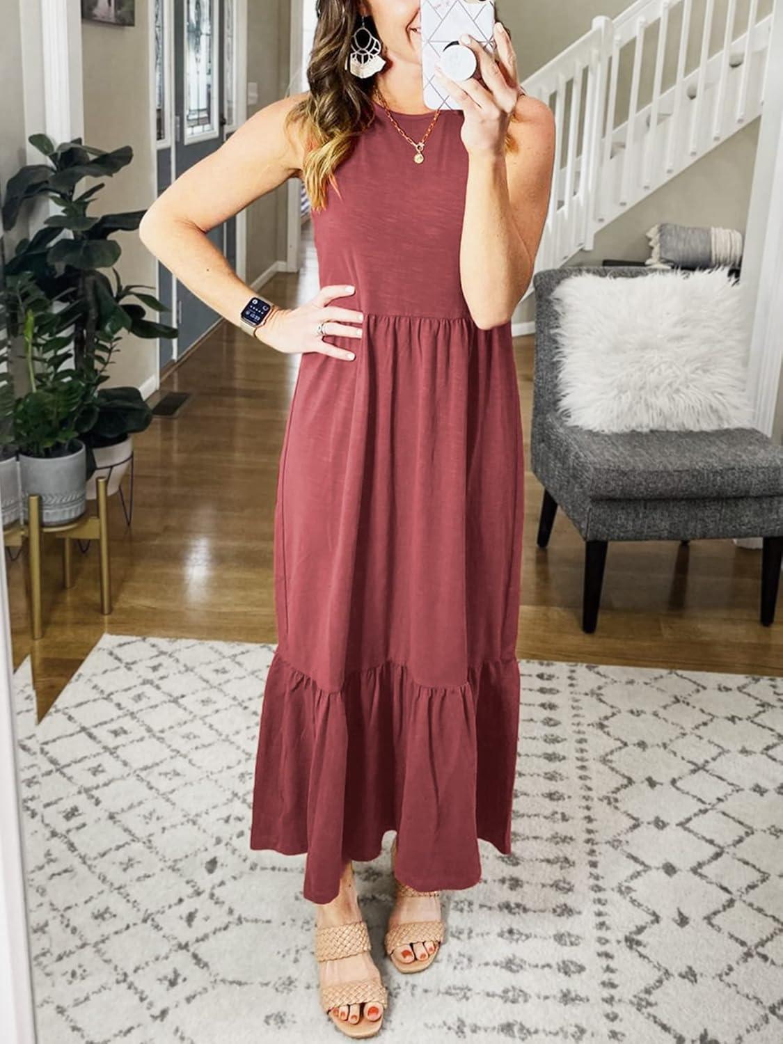 imageANRABESS Women Summer Casual Sleeveless Crewneck Sundress Aline Flowy Tiered Maxi Long Beach Dress Vacation OutfitsRed