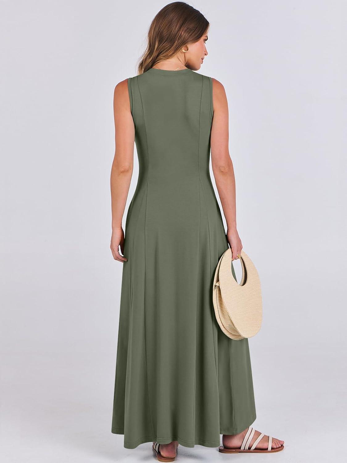 imageANRABESS Women Summer Casual Sleeveless Maxi Sundress Button Fit ampamp Flare ALine Flowy Long Dresses 2025 Beach OutfitsArmy Green