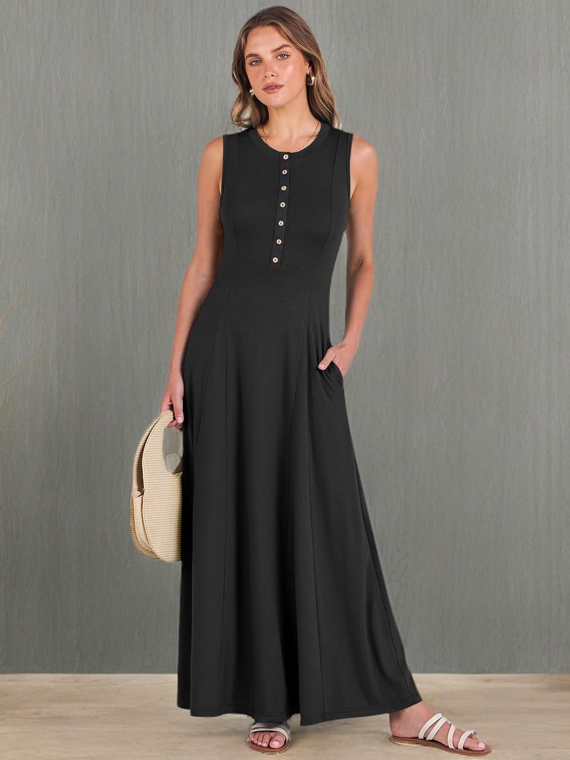 imageANRABESS Women Summer Casual Sleeveless Maxi Sundress Button Fit ampamp Flare ALine Flowy Long Dresses 2025 Beach OutfitsBlack