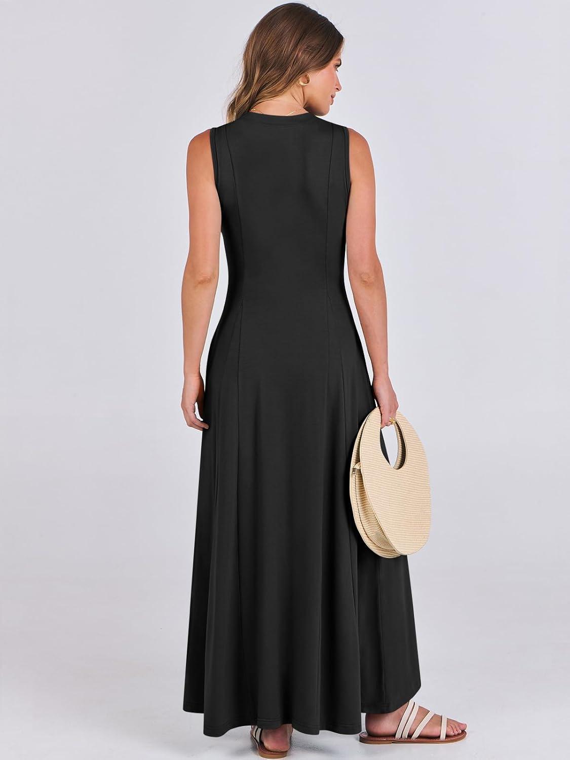 imageANRABESS Women Summer Casual Sleeveless Maxi Sundress Button Fit ampamp Flare ALine Flowy Long Dresses 2025 Beach OutfitsBlack