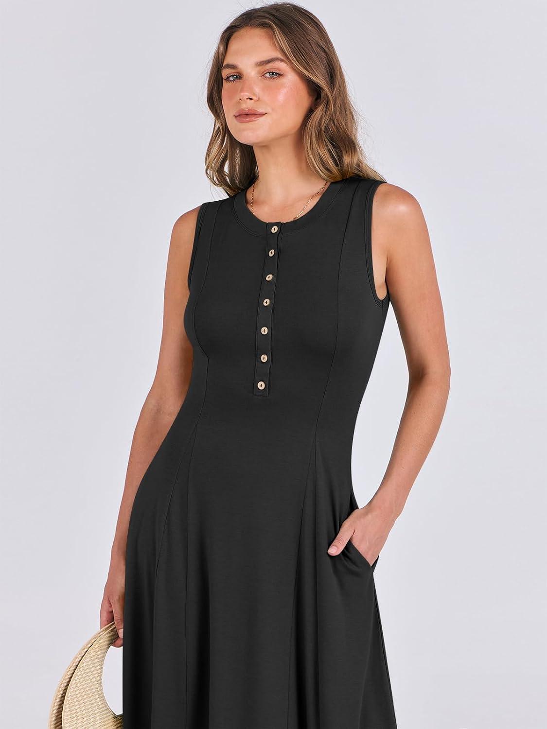 imageANRABESS Women Summer Casual Sleeveless Maxi Sundress Button Fit ampamp Flare ALine Flowy Long Dresses 2025 Beach OutfitsBlack