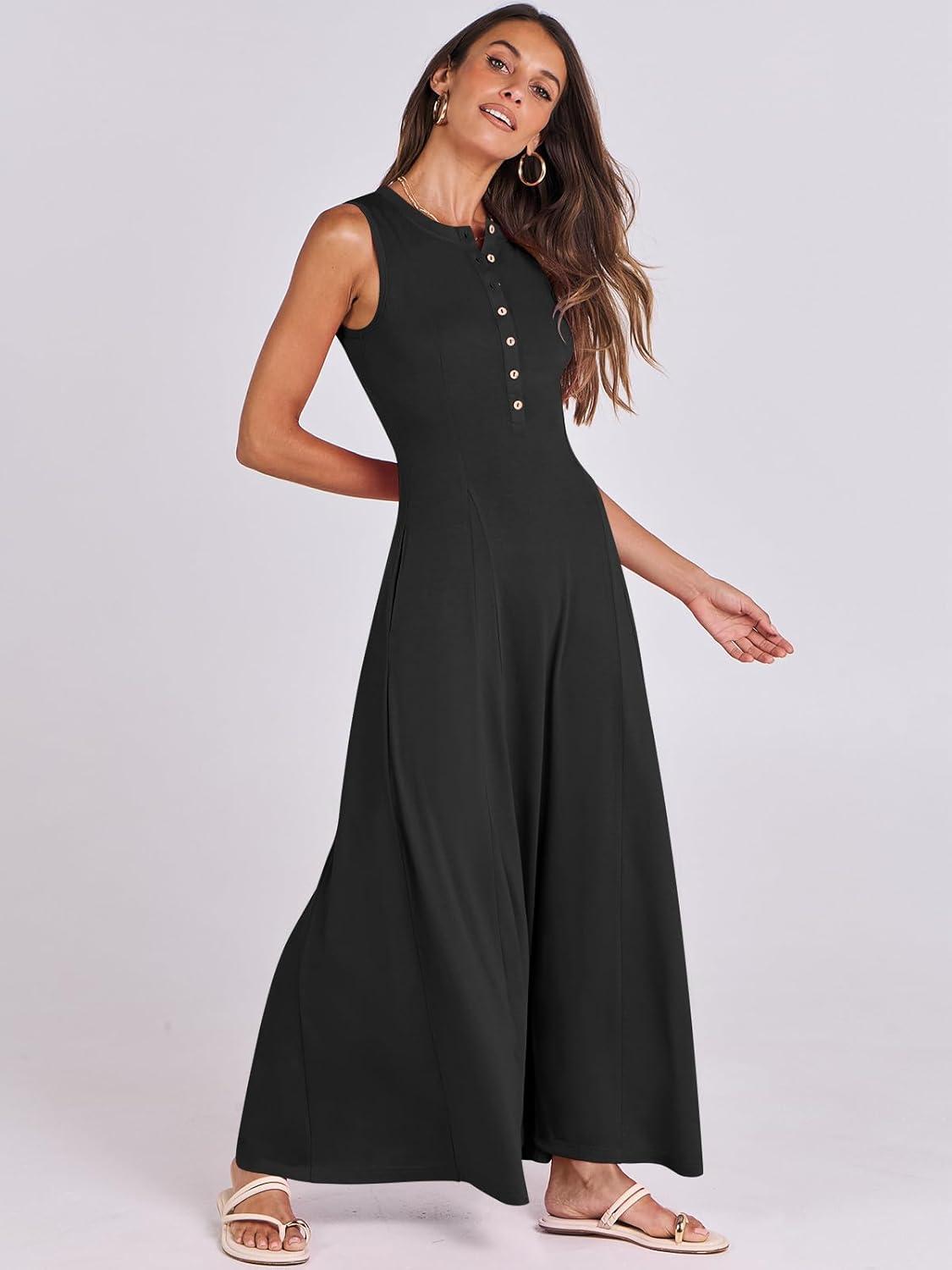 imageANRABESS Women Summer Casual Sleeveless Maxi Sundress Button Fit ampamp Flare ALine Flowy Long Dresses 2025 Beach OutfitsBlack