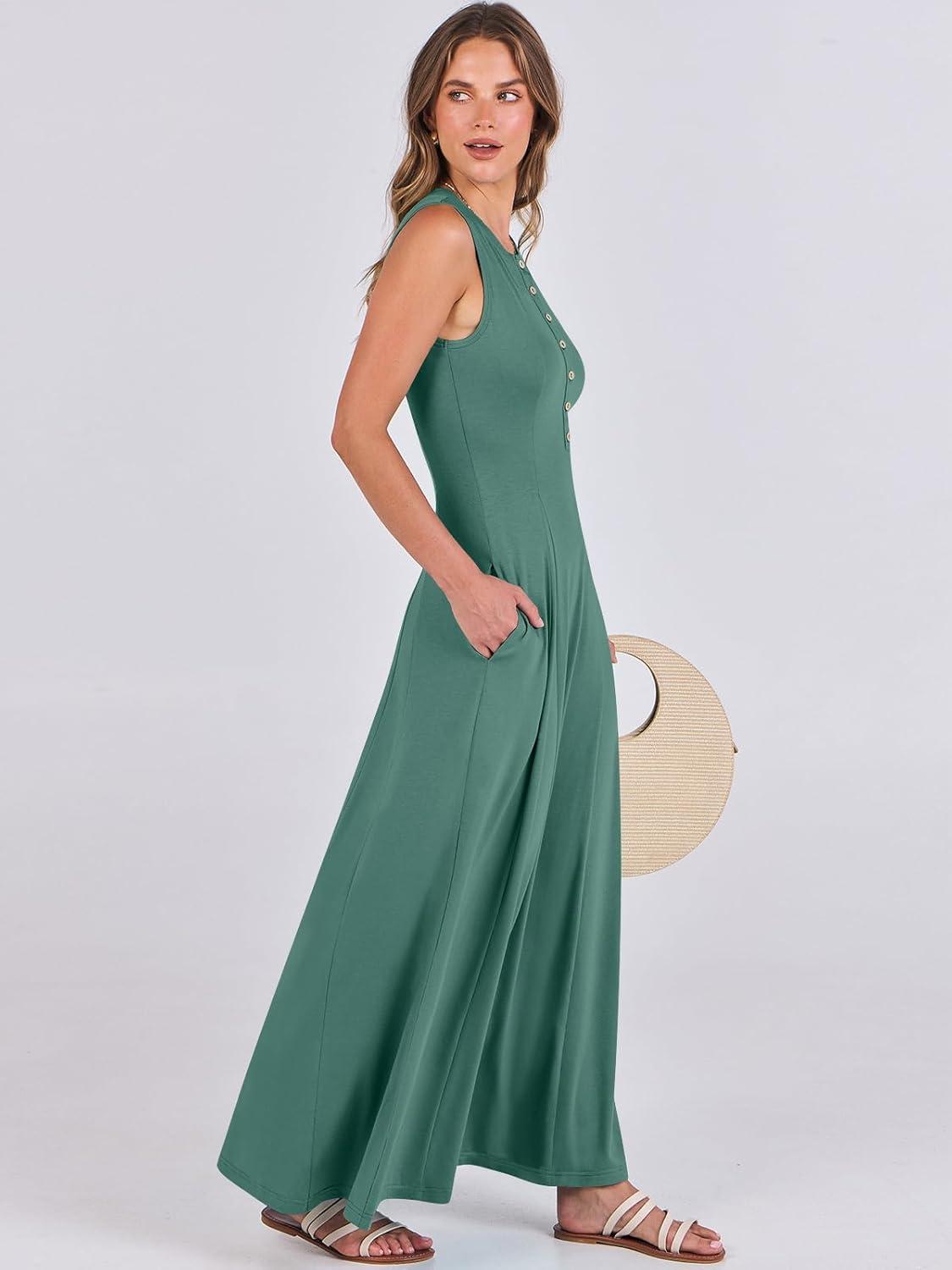 imageANRABESS Women Summer Casual Sleeveless Maxi Sundress Button Fit ampamp Flare ALine Flowy Long Dresses 2025 Beach OutfitsGrass
