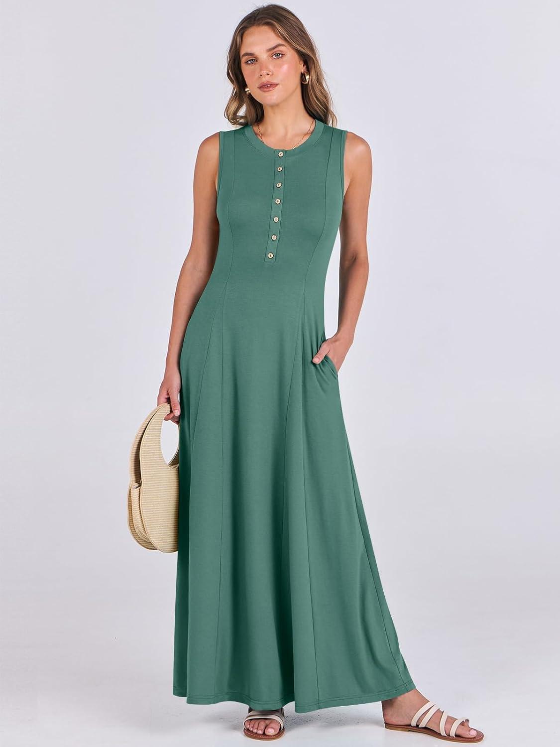 imageANRABESS Women Summer Casual Sleeveless Maxi Sundress Button Fit ampamp Flare ALine Flowy Long Dresses 2025 Beach OutfitsGrass